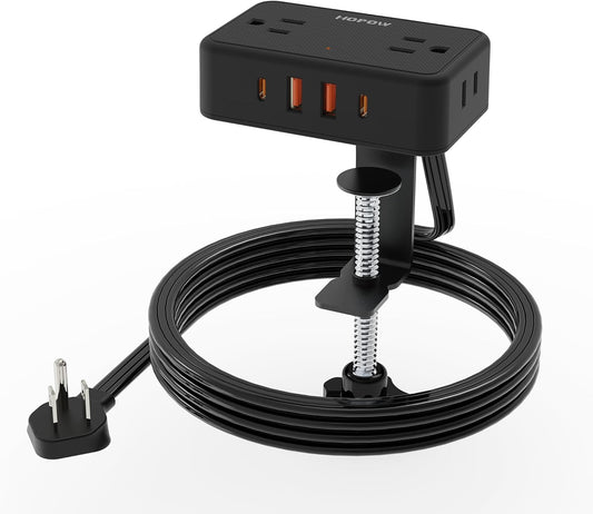 Desk Clamp Power Strip, Desktop Mount Charging Station with 4 Outlets 4 USB Ports (2 USB C), 10Ft Under Desk Power Strip, Fits 2.75" Tabletop Edge, Extension Cord for Home Office, Black