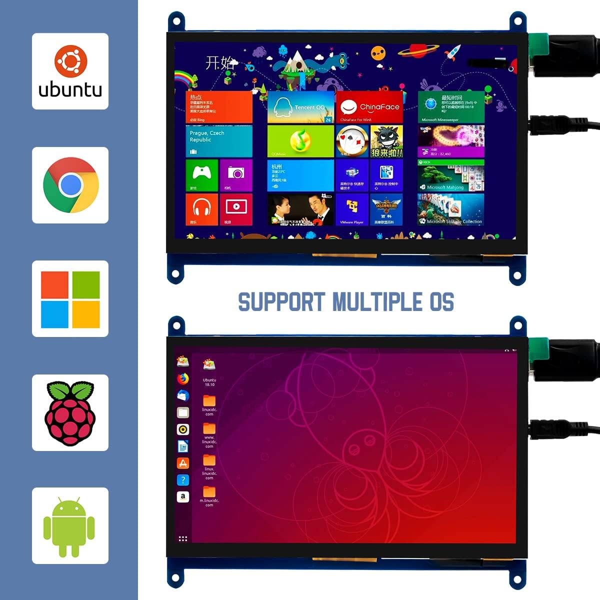 7 Inch IPS LCD Touch Screen Display Panel 1024×600 Capacitive Screen HDMI Monitor for Raspberry Pi5/Pi4/Pi3/ZERO W, BB Black, Windows 10 8 7