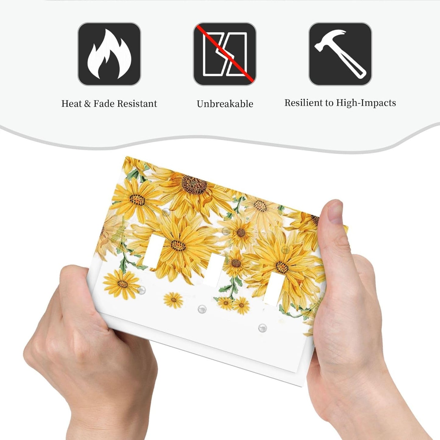 Sunflower Yellow Flowers Floral Decorative Switch Plates 3 Gang Wall Plate Triple Toggle Light Switch Cover Faceplate Electrical Wall Panels for Bed Room Living Room Decor