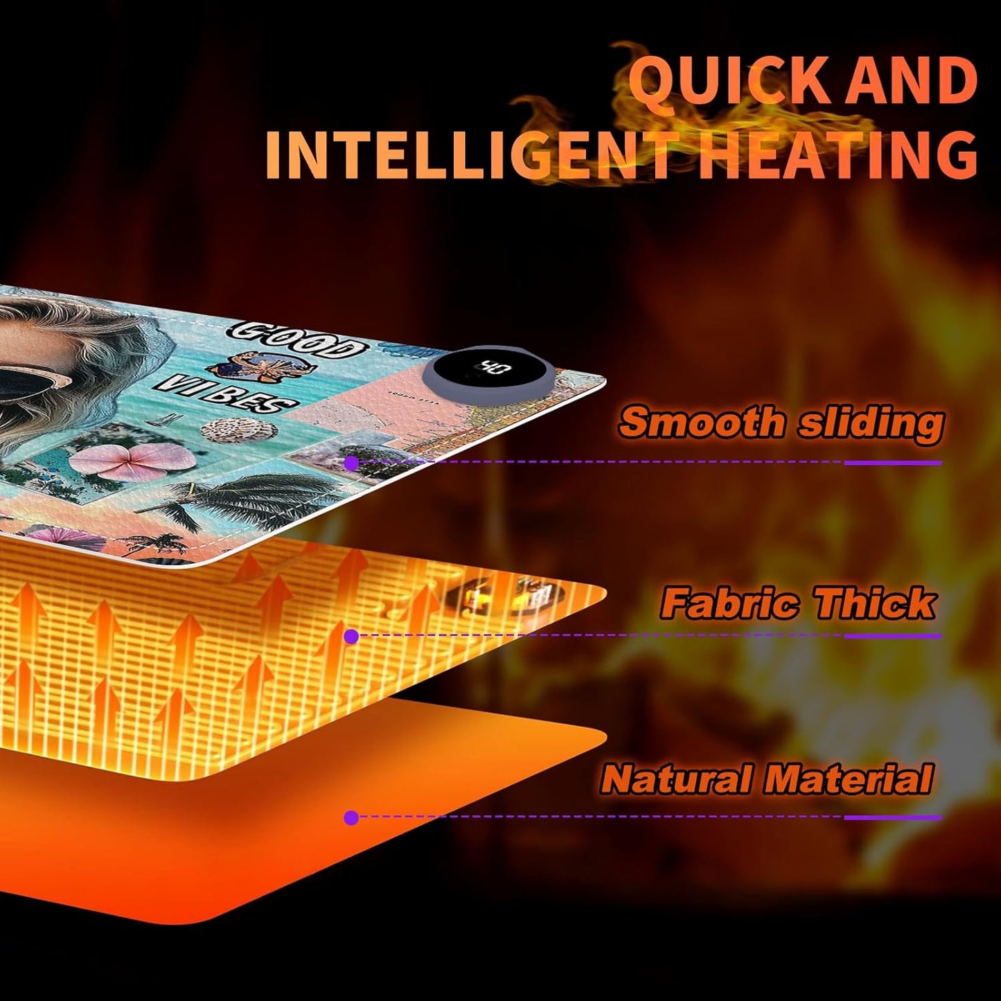 Heated Mouse Pad 23.6 x 14 in 3-Temp Fast Heating Desk Mat with Auto Timer Warmer for Hands Wrist Pain Relief Waterproof Keyboard Mat for Office, Gaming, Home, Beach Vibes Beauty