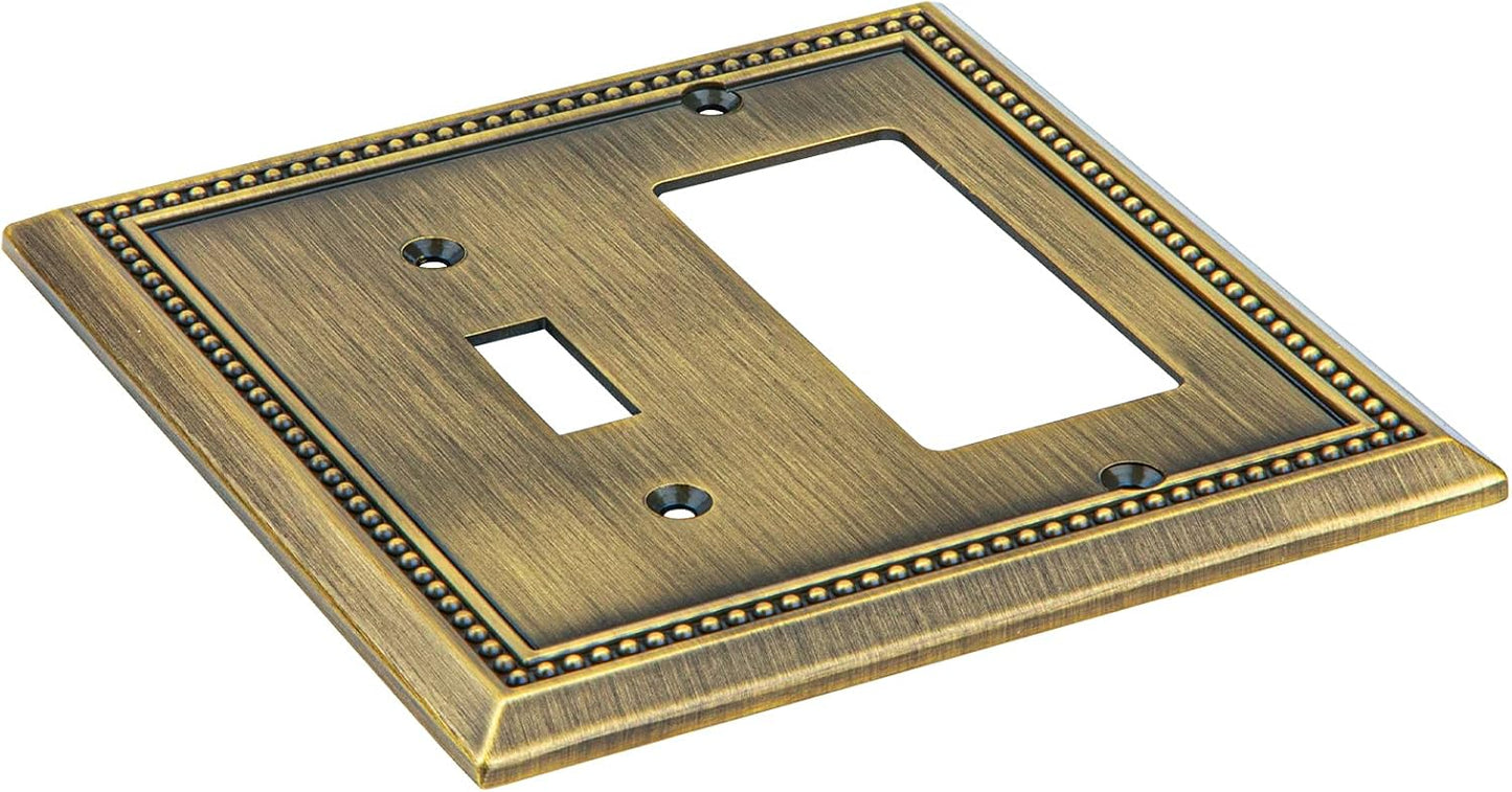Henne Bery Sunken Pearls Heavy Duty Decorative Wall Plate Switch Plate Outlet Cover (Toggle/Decorator, Antique Brass)