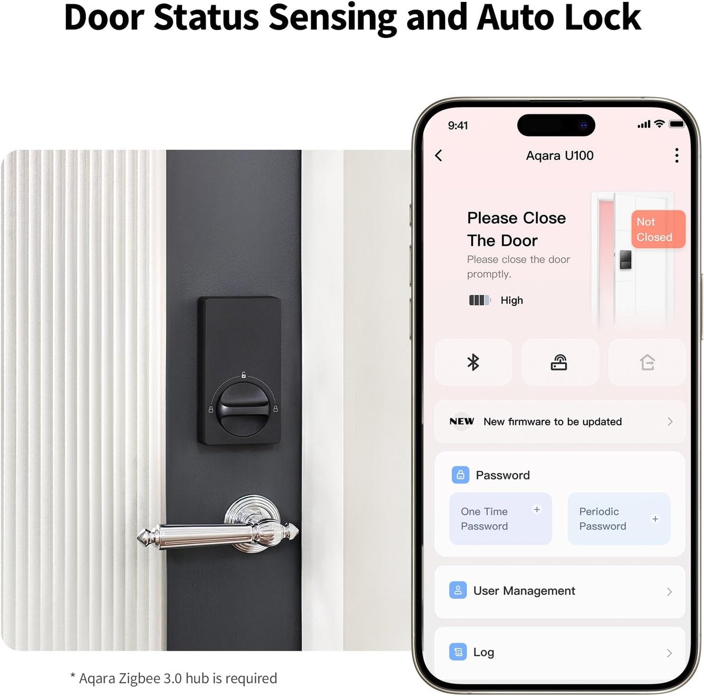 Aqara Smart Lock U50, Keyless Entry Door Lock with Apple Home Key, Bluetooth Deadbolt Lock, App Remote Control, Supports Apple HomeKit, Matter, Google Home, Alexa, IFTTT, Black