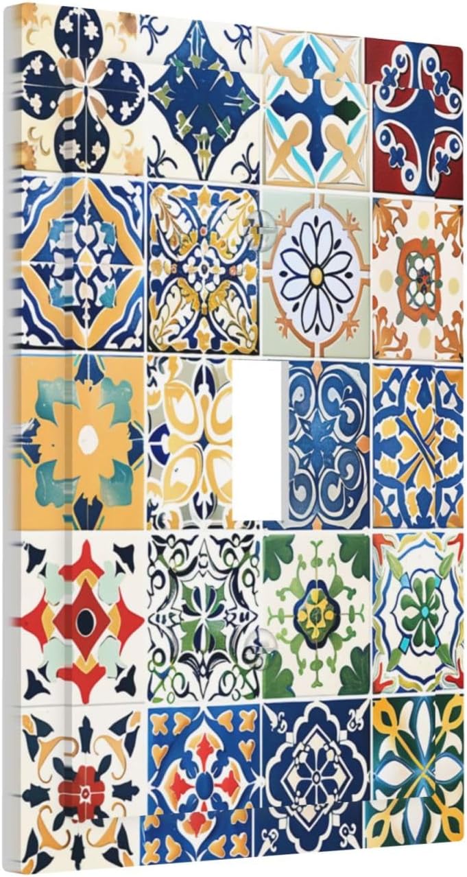 Decorative Light Switch Cover Moroccan Traditional Mexican Talavera Til 1 Gang Single Toggle Device Electrical Faceplate Switchplates Decorator Outlet Wall Plate for Kitchen Home Decor