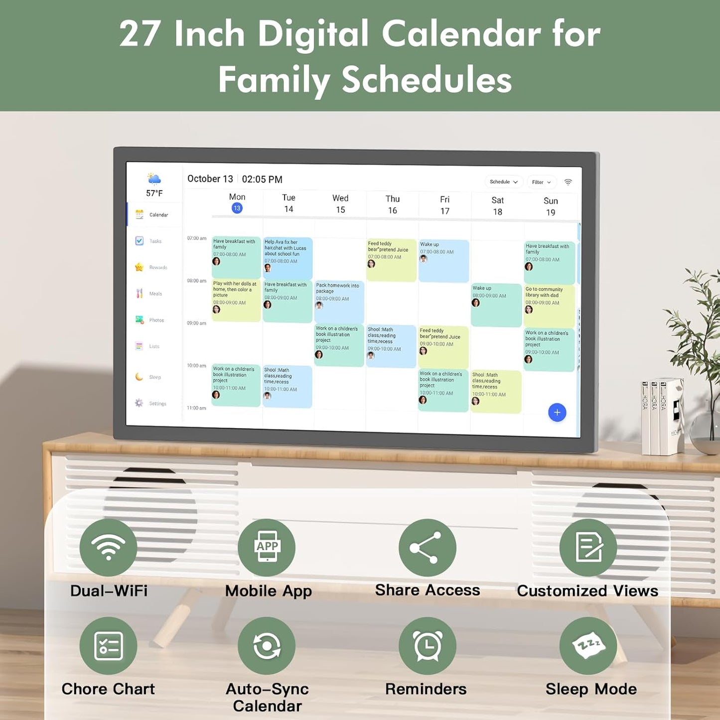 Digital Wall Calendar Chore-Chart-for-Business Planner - 27 inch Touchscreen Interactive Display Electronic Calendar for To Do List, Auto-Sync Calendars, Wall & Dask Mountable, Christmas Gifts for Mom