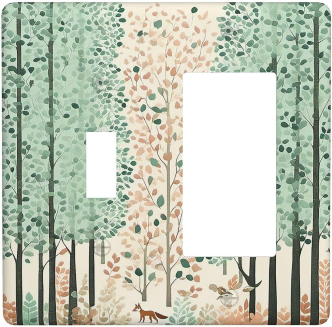 Boho Wildflower Forest Woodland Animals Outlet Covers 1 Toggle 1 Rocker Combination Light Switch Cover Plate Decorative Wall Plate Electrical Switch Plates for Bedroom Bathroom Decor