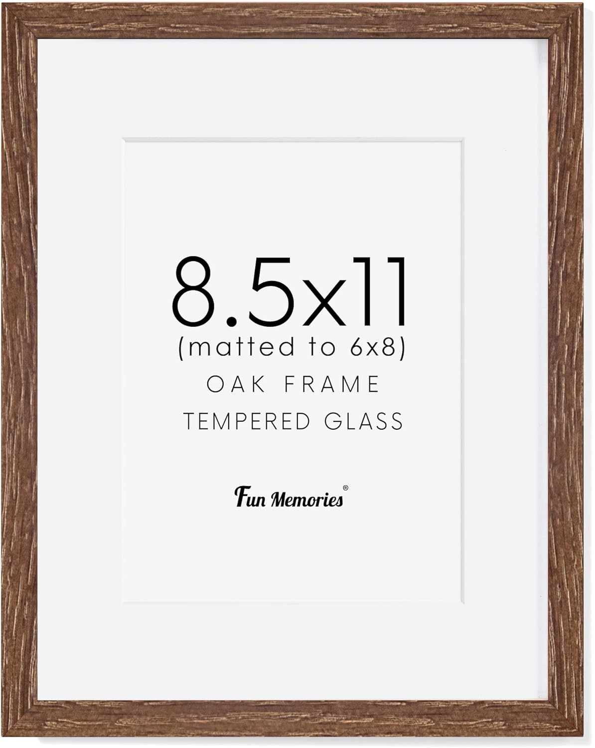 Picture Frame 8.5x11, Natural Oak Wood 8.5 x 11 Photo Frame, 8.5 by 11 Frame for Wall, 8.5x11 Picture Frame with Mat for 6x8, Tempered Real Glass, Walnut Color, Set of 1