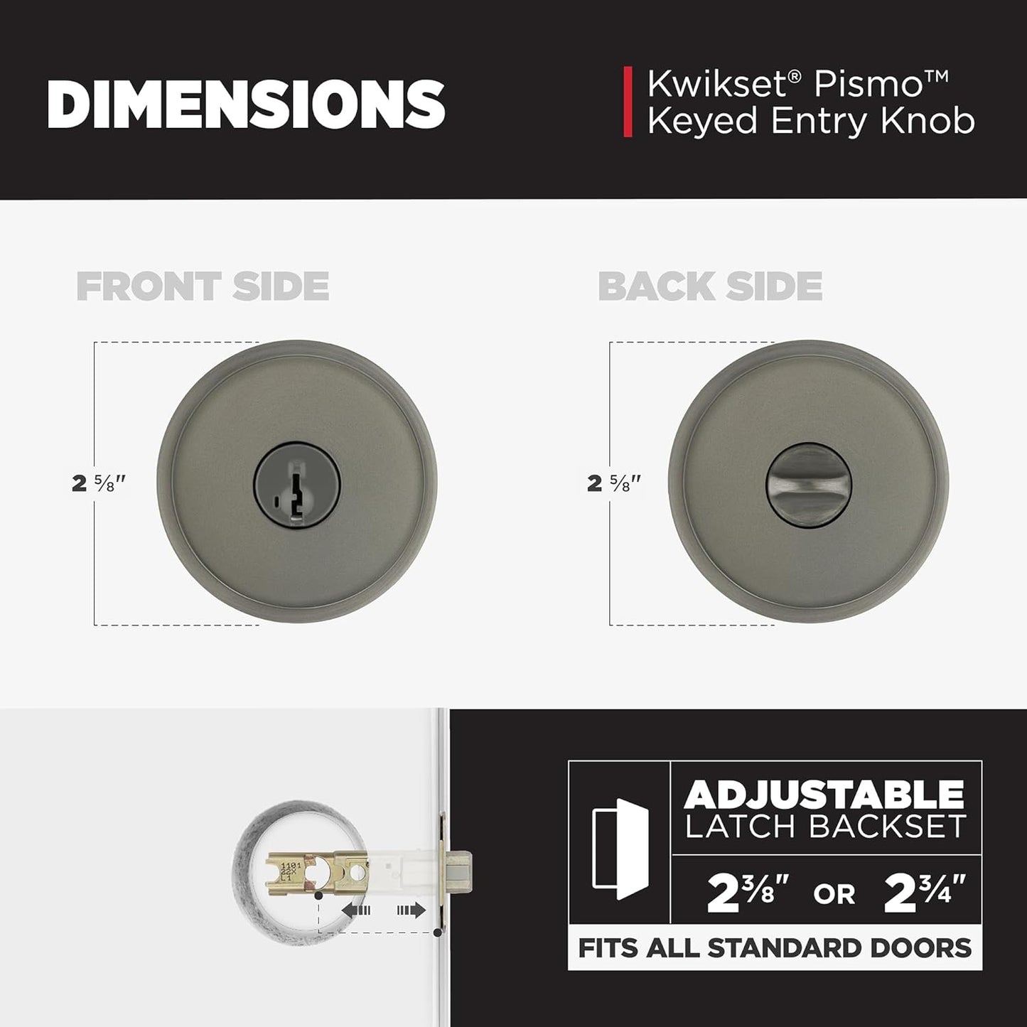 Kwikset Pismo Keyed Entry Door Handle with Lock and Key, Round Secure Keyed Reversible Lever Exterior, Door Lock, Front Entrance and Bedrooms, Gunmetal, Pick Resistant Smartkey Rekey Security