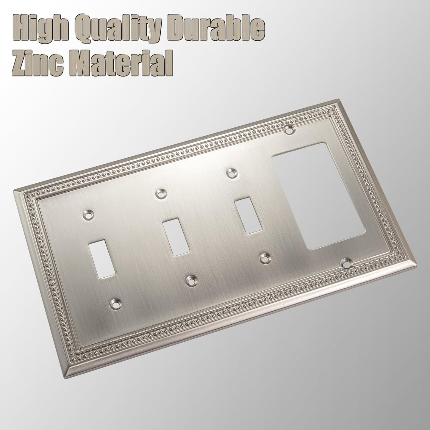 Henne Bery Sunken Pearls Heavy Duty Decorative Wall Plate Switch Plate Outlet Cover (Triple Toggle/Single Decorator, Satin Nickel)