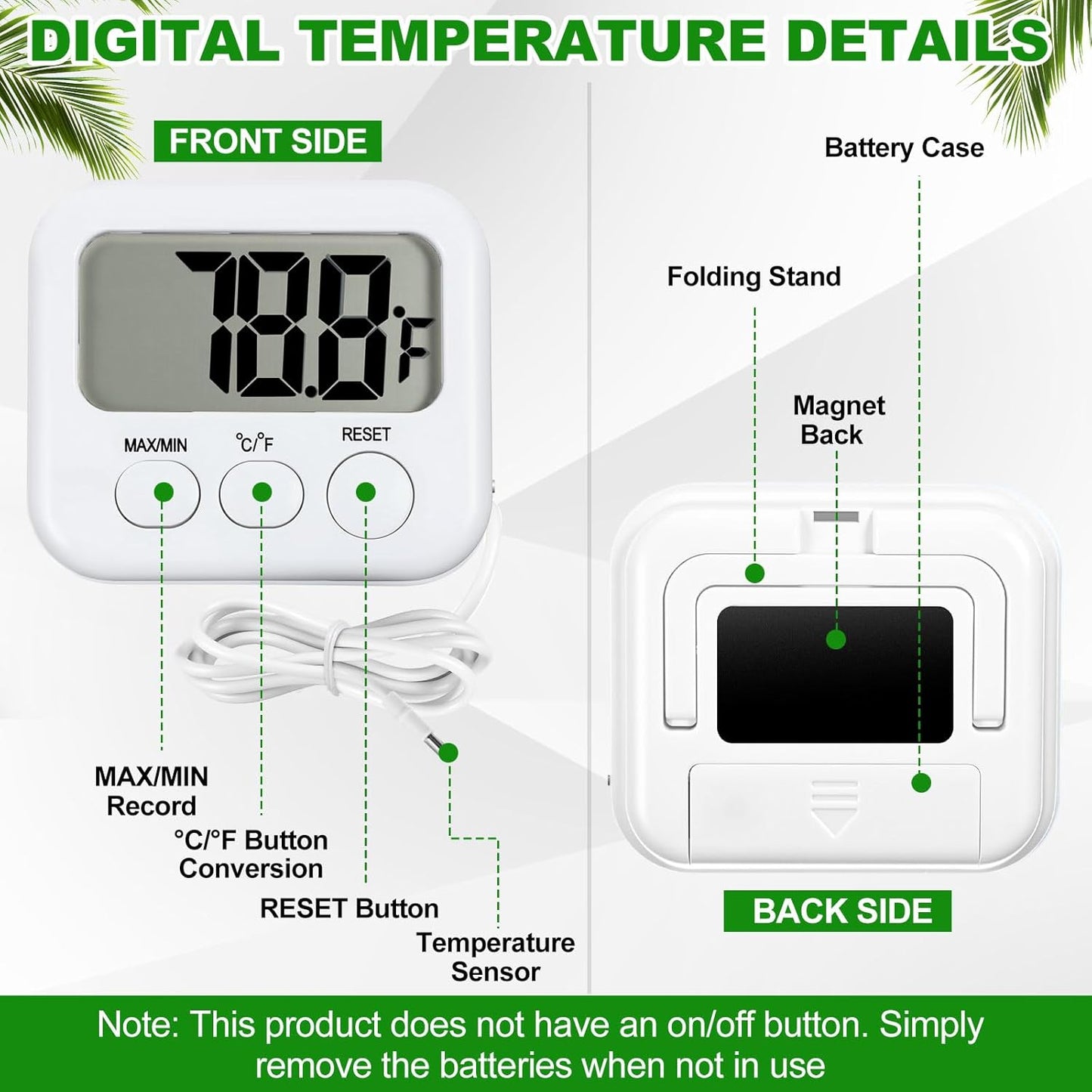 Kingdder 6 Pack Digital Thermometer with Magnetic Back External Sensor Fridge Thermometer Freezer Waterproof Room Temperature Monitor with LCD Display, Max/min Record Function for Kitchen Aquarium