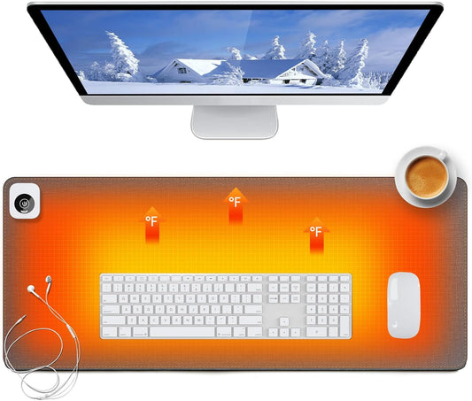 Heated Desk Pad Mouse Pad - Heated Desk Mat - Warm Desk Pad - 3 Levels Heating & 4 Hours Auto Shut-Off, PU Leather Mouse Pad - 31.5 x 13 inch (Medium Grey)