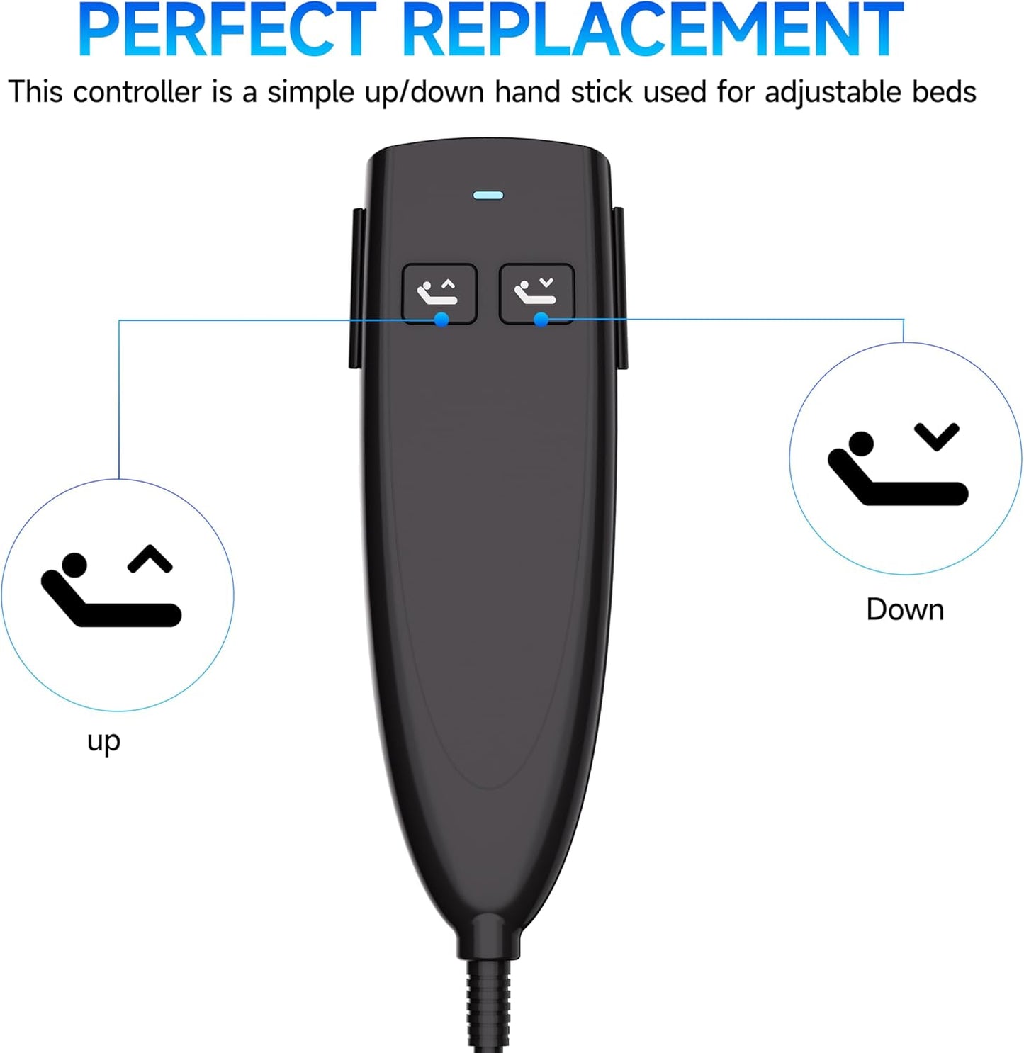 Okin 2 Button Adjustable Bed Remote 5 Pin Wired Adjustable Bed Remote Control Replacement Parts, HS.13.02.19