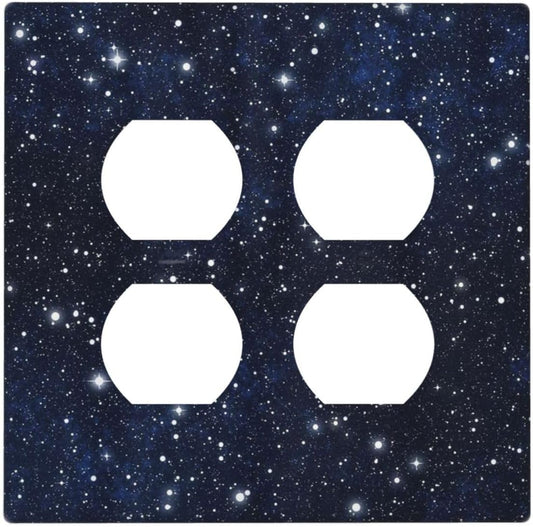 Decorative Outlet Covers Blue Galaxy Universe Space Stars 2 Gang Wall Plate Cover Double Duplex Receptacle Two Switch Light Switch Cover Plate Jumbo Dual Faceplate for Home Decor