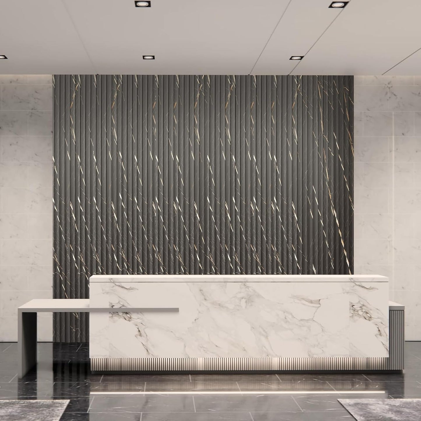 Art3d 8-Pack WPC Slat Panel for Interior Decor, Decorative Fluted Accent Wall Covering for Living Room Bedroom TV Background Office, 96 x 6 Inch - Granite