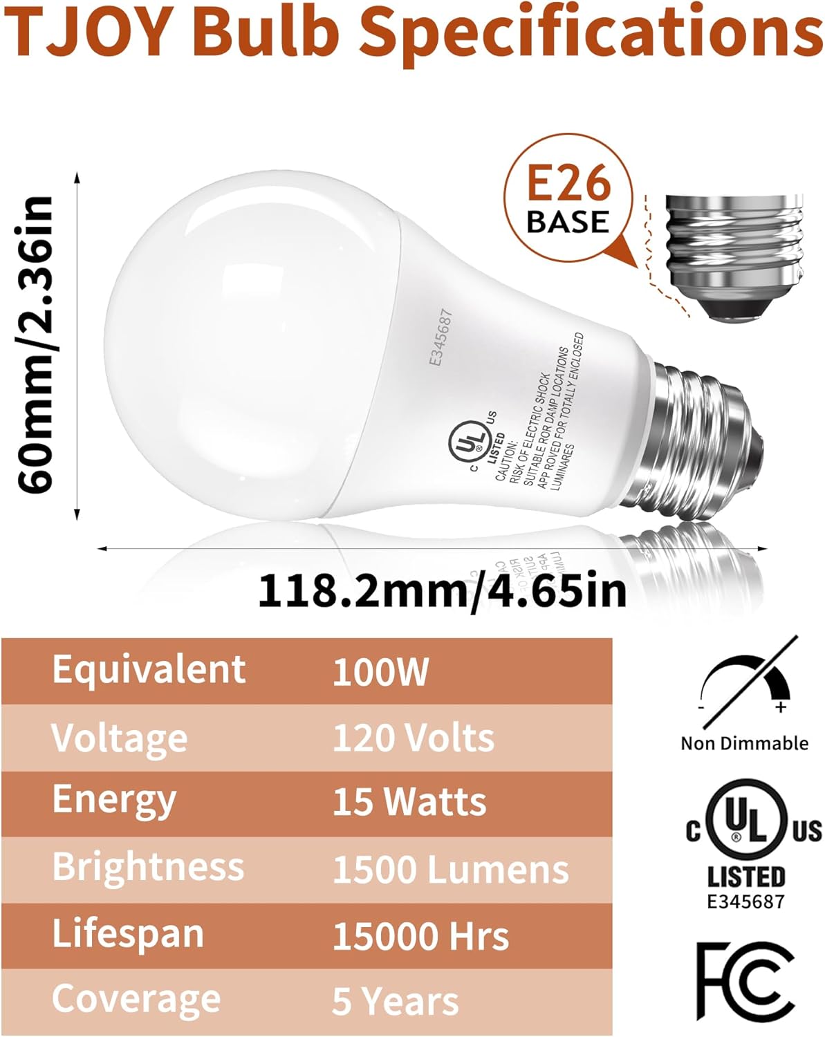TJOY LED Light Bulbs, 100 Watt Equivalent A19 LED Bulbs, Soft Warm White 2700K, Energy Saving Light Bulb with E26 Standard Base, 1500 Lumens Non Dimmable Lamp Bulb for Home Bedroom Kitchen, 3 Pack