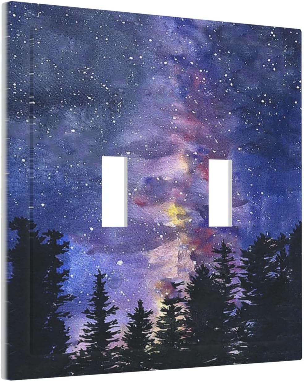 Decorative Switch Plates Dream Milky Way Starry Forest Pine Watercolor Painting 2 Gang Double Toggle Wall Plate Outlet Light Switch Cover Electrical Faceplate for Bedroom Home Decor