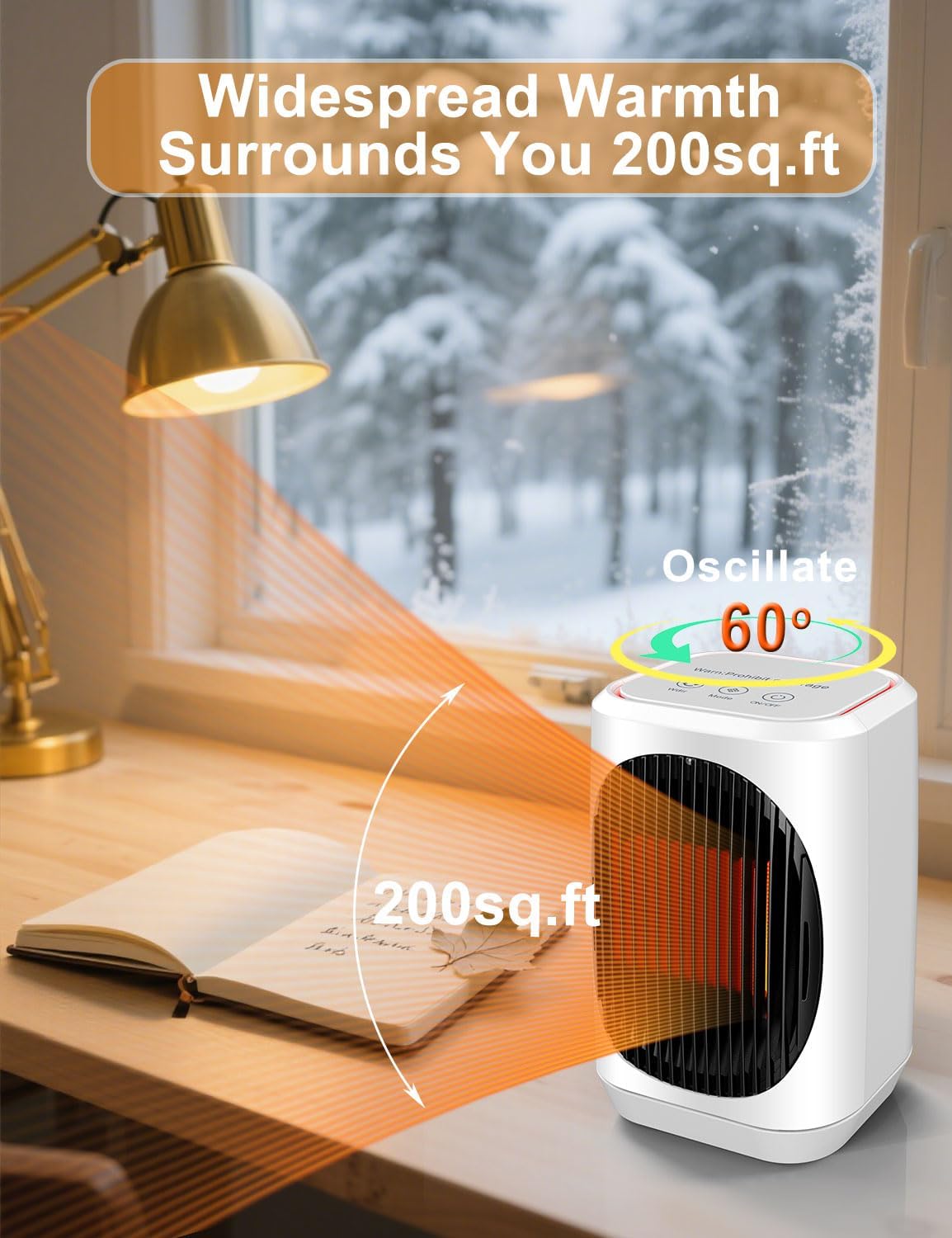 iFTY Small Space Heater for Indoor Use, Portable Electric Heaters with 3 Modes, 70° Oscillation, Remote Control, Overheating Protection, 1500W PTC Ceramic Fast Safety Heating For Bedroom Office Desk