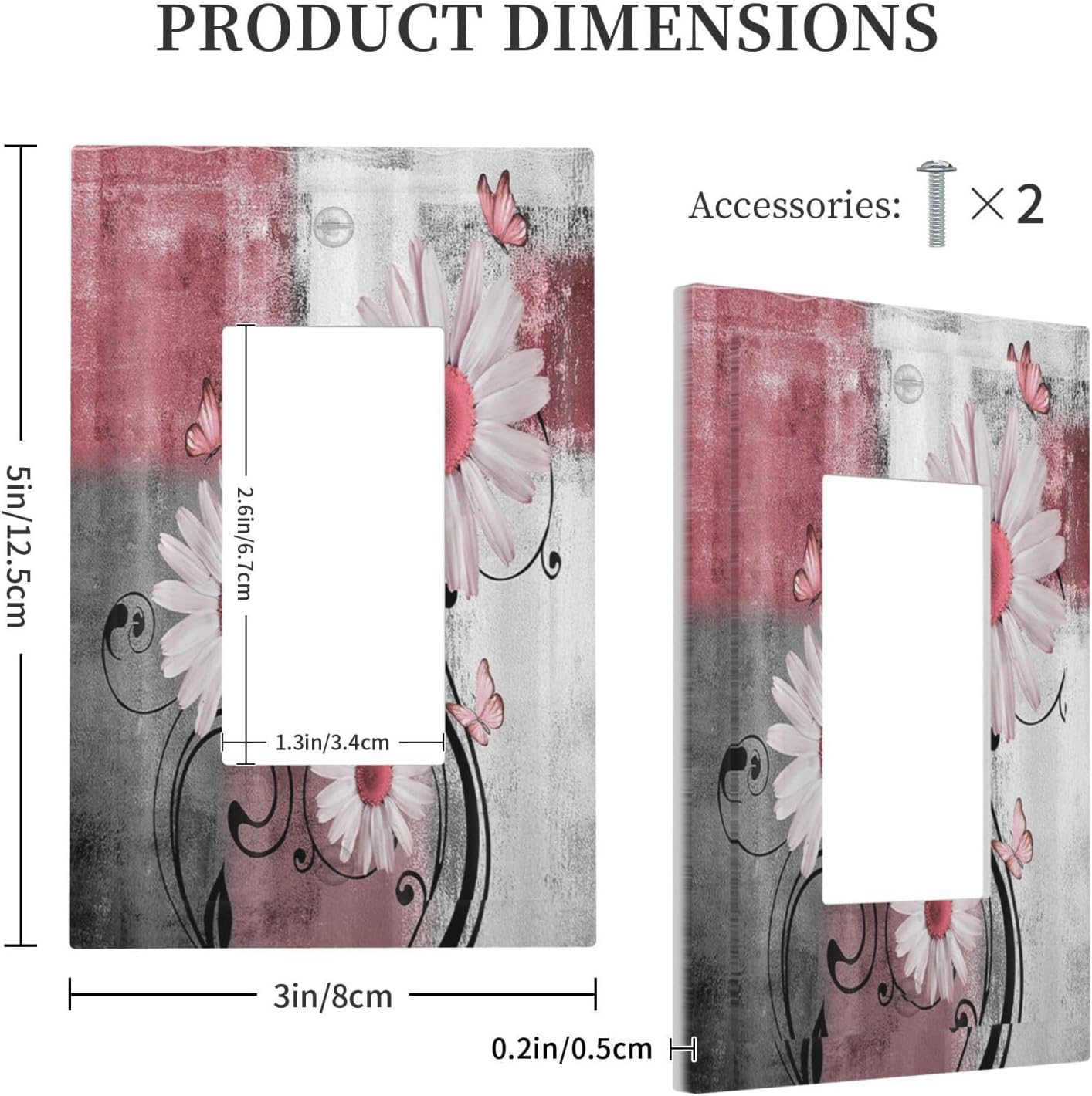 Decorative Outlet Covers Pink Floral Rustic Daisy Flower And Butterfly 1 Gang Single Rocker Light Switch Cover Plate Wall Plates GFCI Faceplate for Farmhouse Cabin Decor