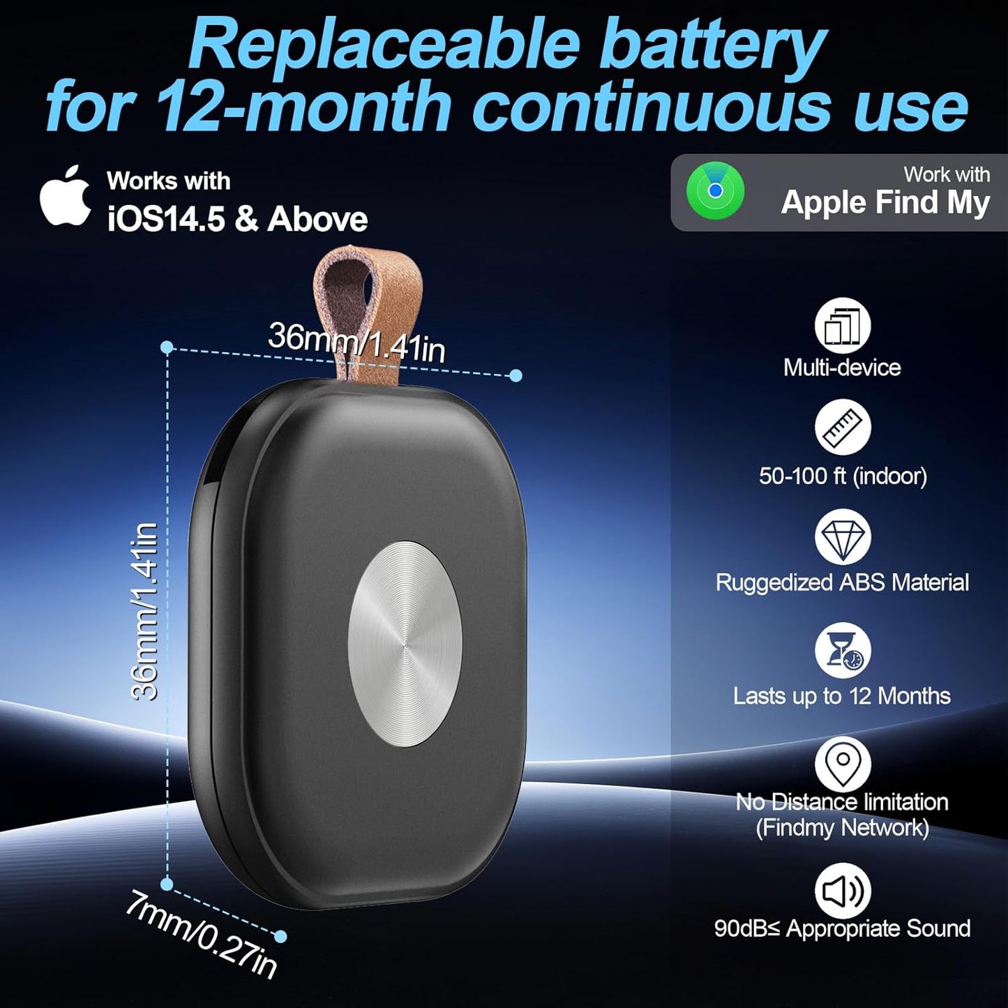 Air Tracker Tags-4 Pack, Item Finder Work for Find My APP (iOS Only), Worldwide Tracker for Keys, Bags Luggage, Suitcases and Wallet, Key Finder Locator with Sound, Replaceable Battery, Black