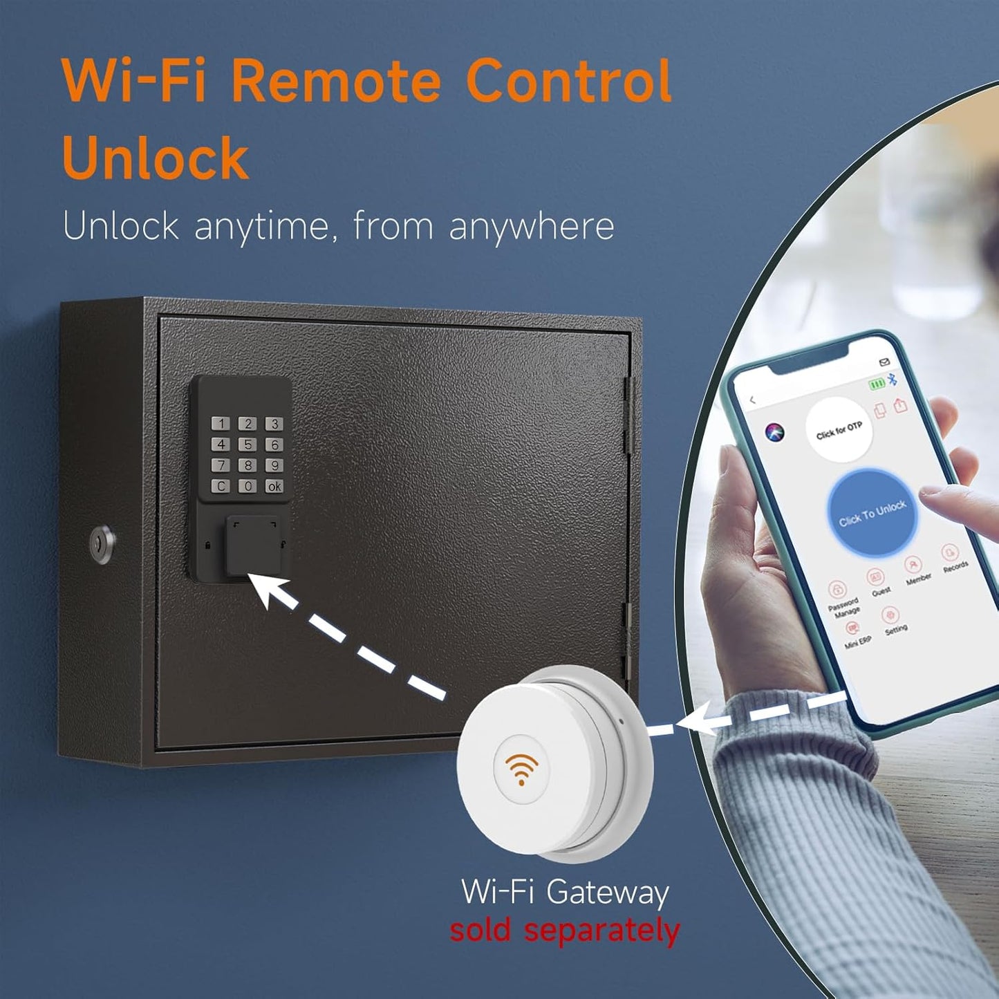 WeHere Smart Key Lock Box, Wall Mounted Key Cabinet with 60 Key Tags, Bluetooth App Control, OTP & Password Unlock, Wi-Fi Remote Unlock (Bridge Required), Steel Key Safe for Office Home Business