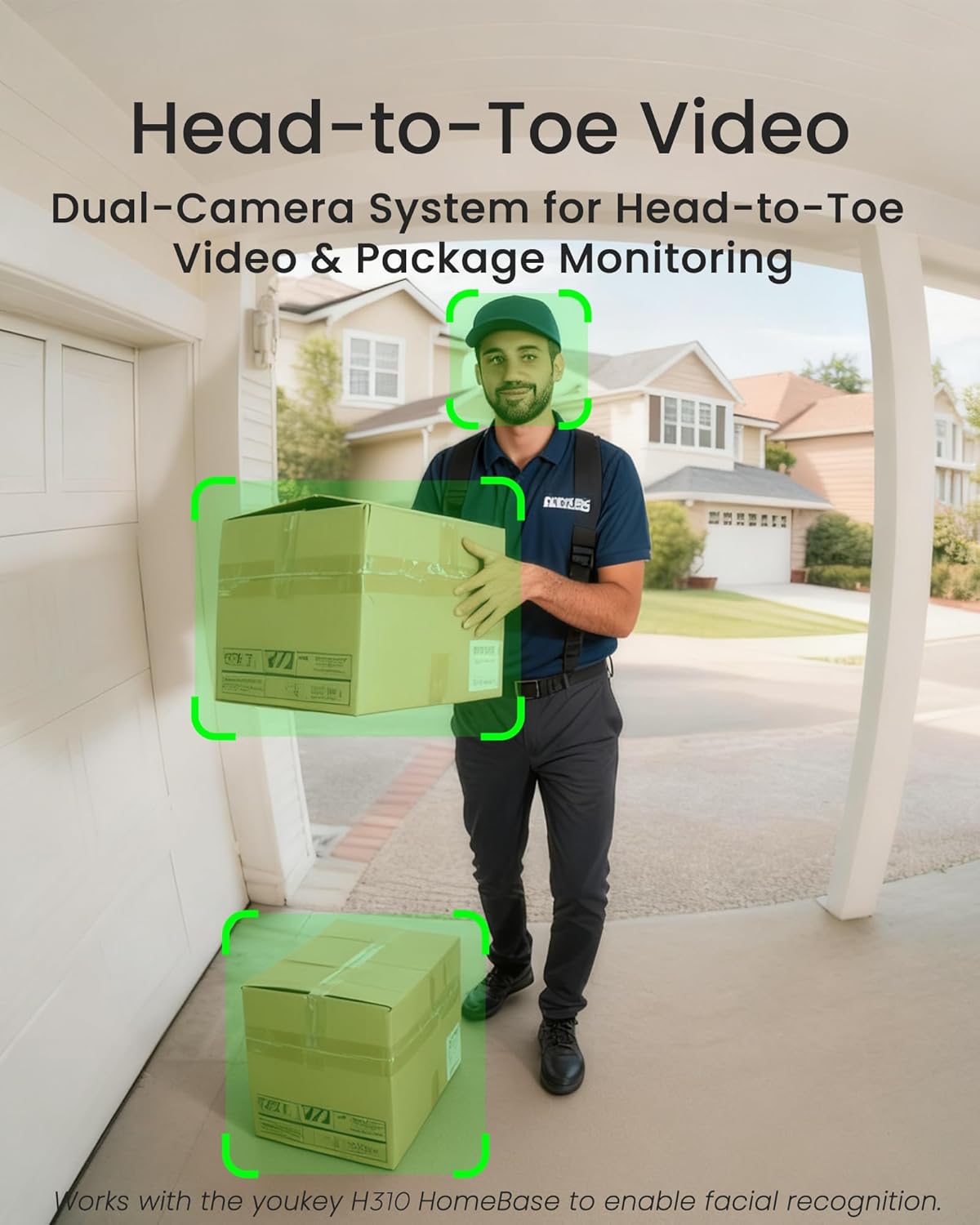 youkey Doorbell Camera Wireless with Chime, No Monthly Fee, 2K Battery Doorbell with Head-to-Toe Video, Package Detection, 2.4/5GHz WiFi-6, Built-in 8Gb Storage, Two-Way Talk, Color Night Vision,DB312