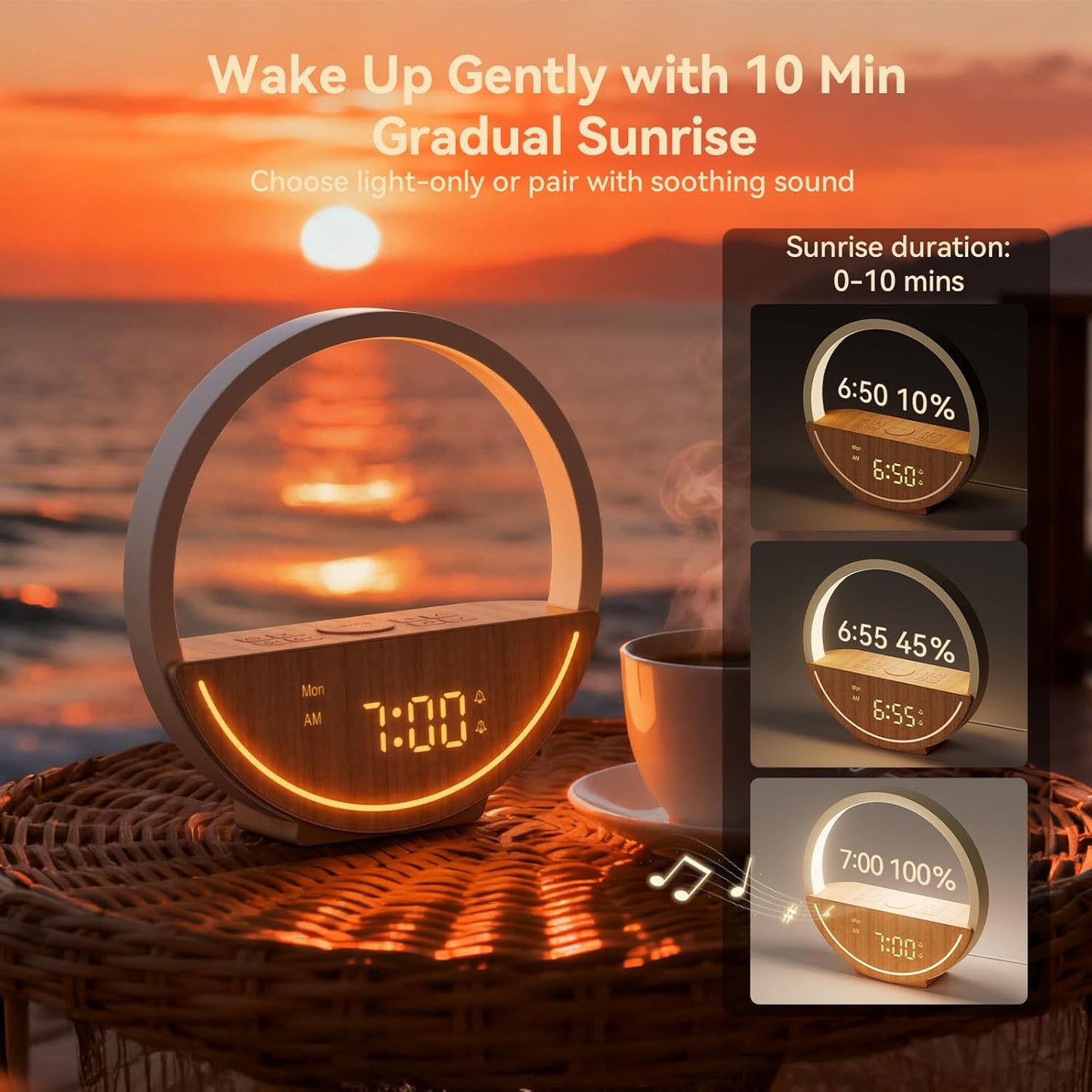 Vivilumens Wake Up Light Sunrise Alarm Clock - White Noise Sound Machine with 10 Natural Sounds & 10 Pink Noises, Dual Alarms Weekdays & Weekends, Sleep Aid, Touch Control Night Light, Ideal for Gifts