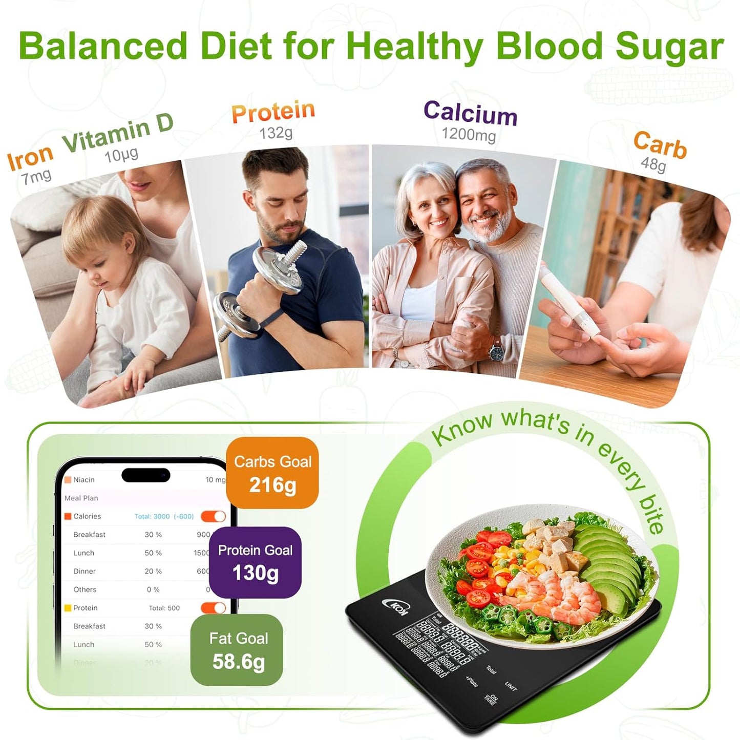 KOK Smart Food Scale with 30 Nutritional Calculator, Coffee Timer Function APP, Track Calorie, Macro, Carb for Weight Loss Keto and Diabetic, Espresso Scale Weight Grams and Ounces 5 Unit 1g/0.05oz