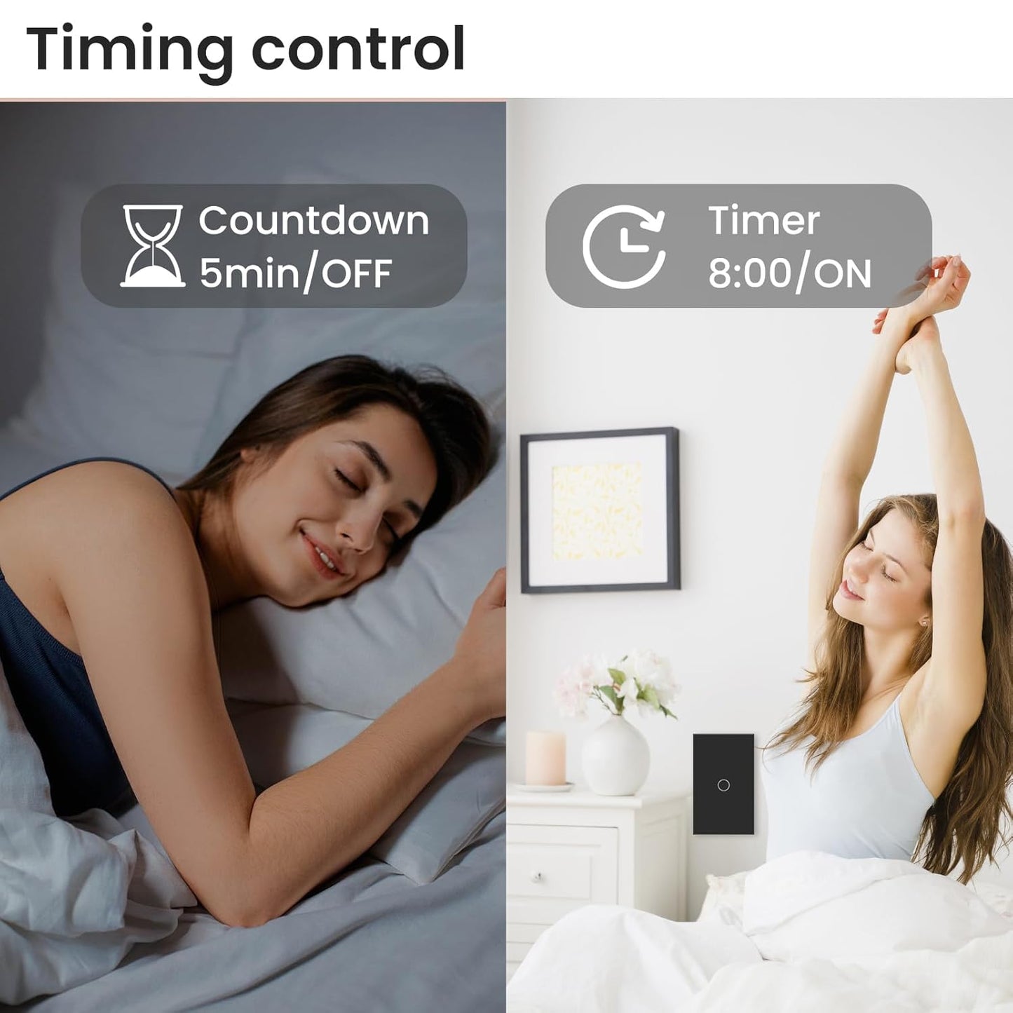 WiFi Smart Light Switch 118X72X34MM Need Neutral Wire,2.4GHz Wi-Fi Touch Switch,Work with Smart Life/Tuya App, Compatible with Alexa and Google Home, Black 1 Gang