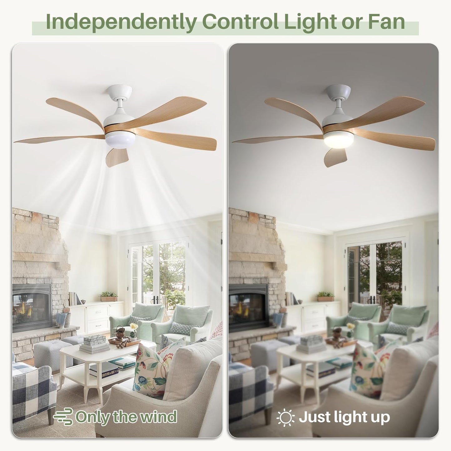 Sofucor 52 Inch Ceiling Fans with Lights and Remote, Outdoor Ceiling Fan with Light 6-Speed 3 CCT 3-Timer, Modern Low Profile Ceiling Fan 5 Blade Reversible DC Motor for Living Room Bedroom Patio