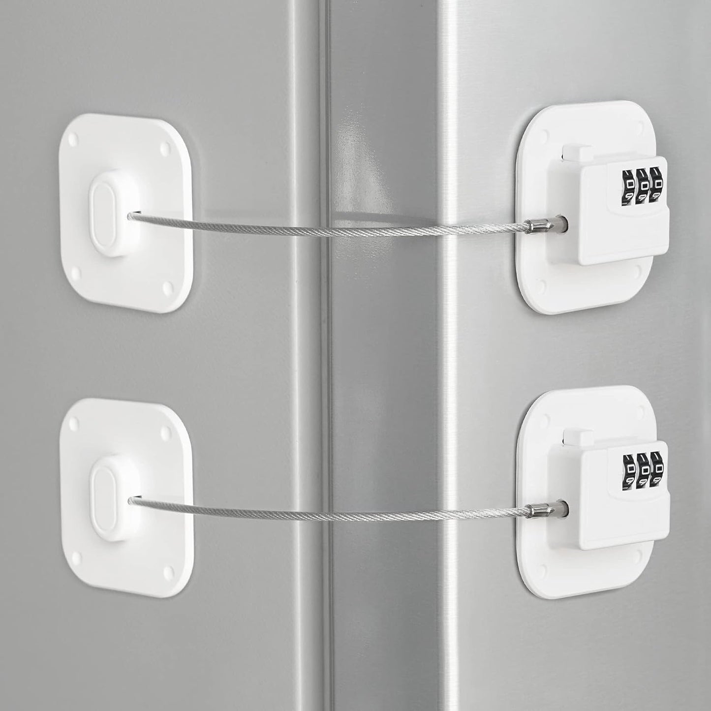 Refrigerator Lock, Heavy Duty Fridge Lock, Combination Lock for Refrigerator Cabinets, Drawers, Safety, Easy Install No Keys Needed (White-2Pack)