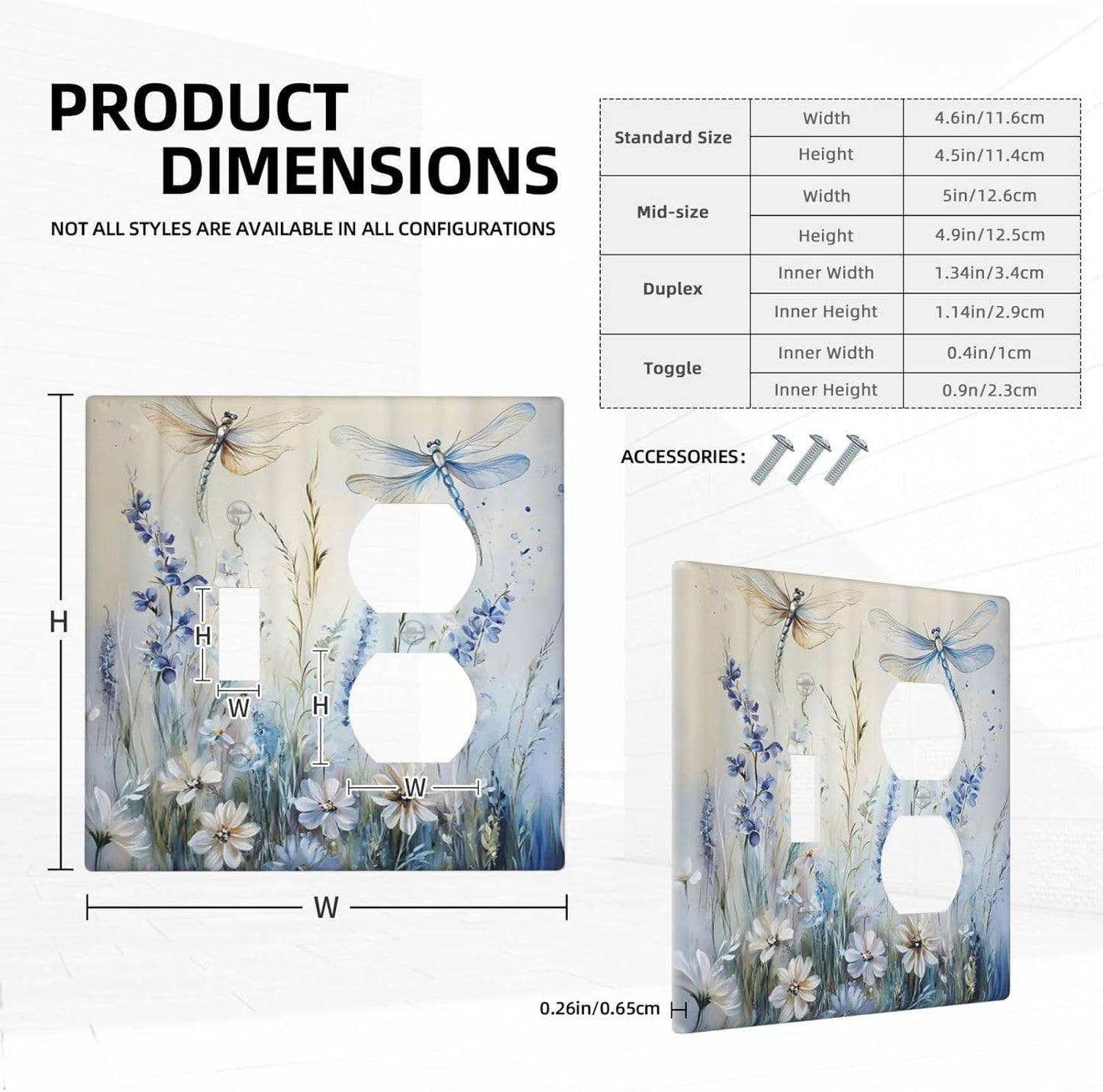 Decorative Outlet Covers Watercolor Dragonfly Blue Wihte Flower 2 Gang Light Switch Cover Plate Single Toggle Duplex Wall Plates for Electrical Outlets Switch Plate Covers for Bedroom Decor