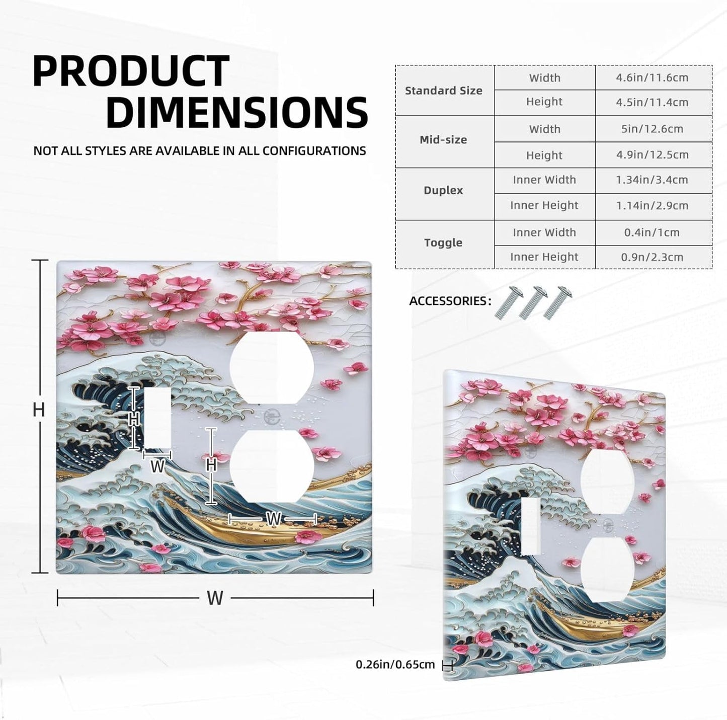 Wallplates The Great Wave Off Kanagawa With Sakura 1 Toggle 1 Duplex Switch Plate Electrical GFCI Faceplate Decorative Light Switch Covers for Bedroom Bathroom Decor