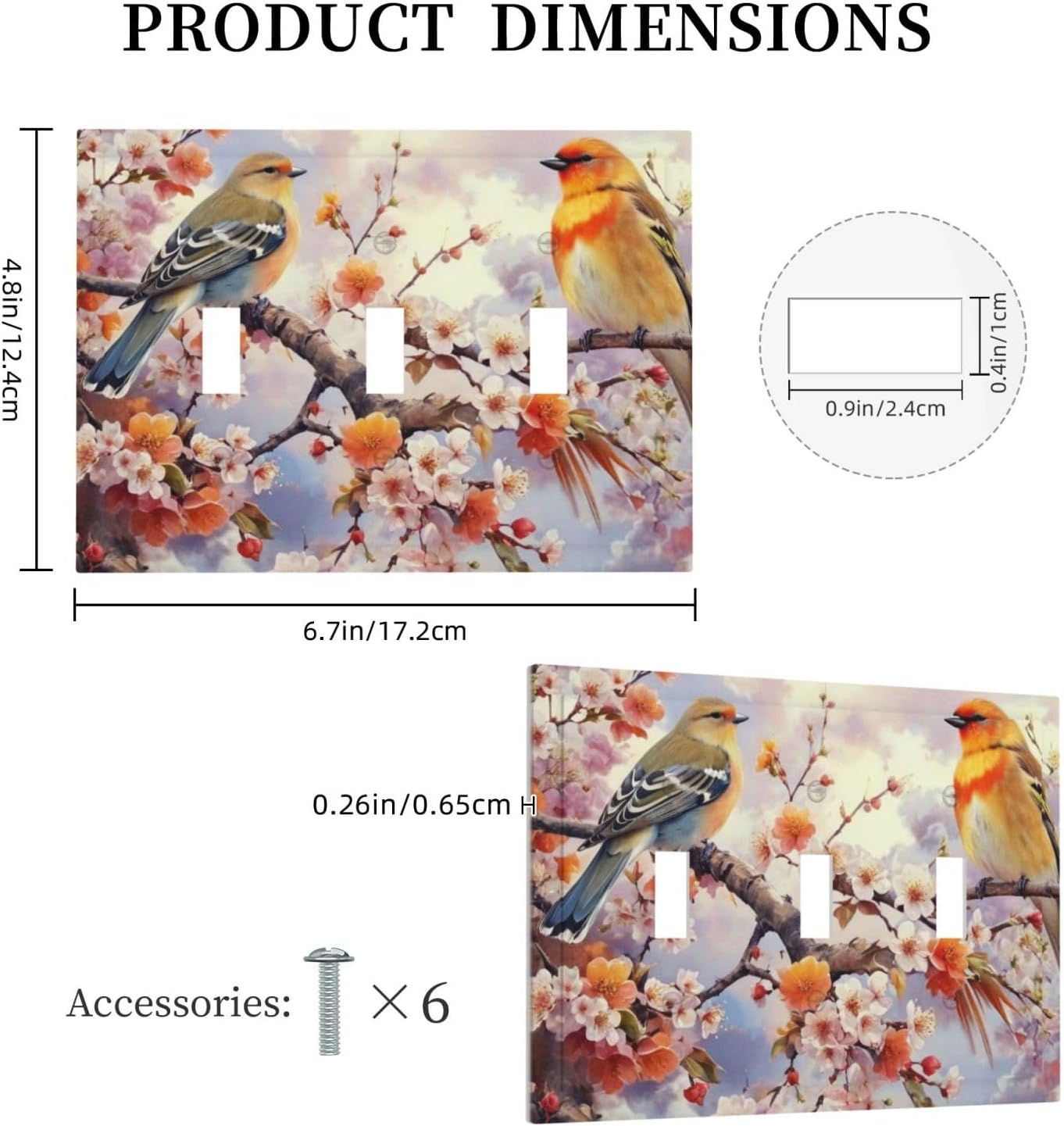 Birds Sitting on Flowers Tree Branch Light Switch Covers 3 Gang Triple Toggle Wall Plate Decorative Switch plate Electrical Faceplate for Farmhouse Living Decor