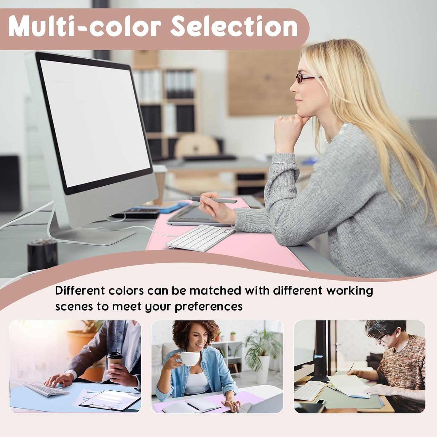 Konohan Heated Large Desk Mat PU Leather Warm Mouse Pad with 5 Heating Level & 4 Hour Auto Shut-Off Heating Keyboard Pad Warmer Gaming Mice Mat Only Supports 110v(Khaki Color,23.6"x 14.2")