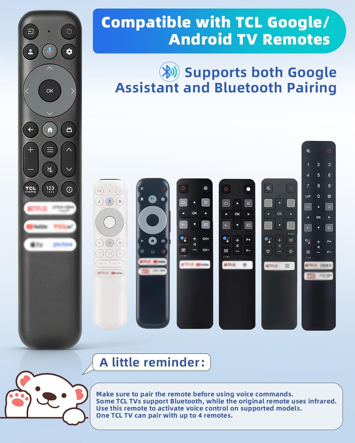 Voice Remote Replacement Compatible with TCL Google TV Remote, for QM8 QM7 Q7 Q6 Q5 S5 S4 S3 Series 4K UHD HDR LED QLED QD-Mini LED Full-HD Smart TVs (Not Applicable to Roku TVs)