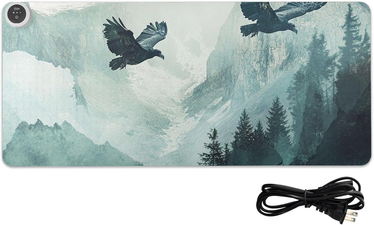 Heated Desk Pad Mouse Pad 31.5x13 Inch PU Leather Desk Mat with 3 Heat Levels Large Mouse Gaming Computer Laptop Mat Bald Eagle Mountains Green01