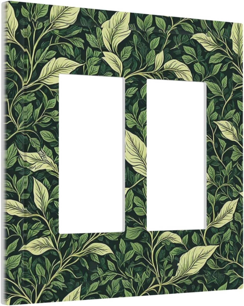 Vintage Green Plant Leaves Outlet Covers Light Switch Cover Plate 2 Gang Double Rocker Wall Plates Decorative Switch Plates Plug Cover Electrical GFCI Receptacle Cover for Home 4.9 X 5 IN