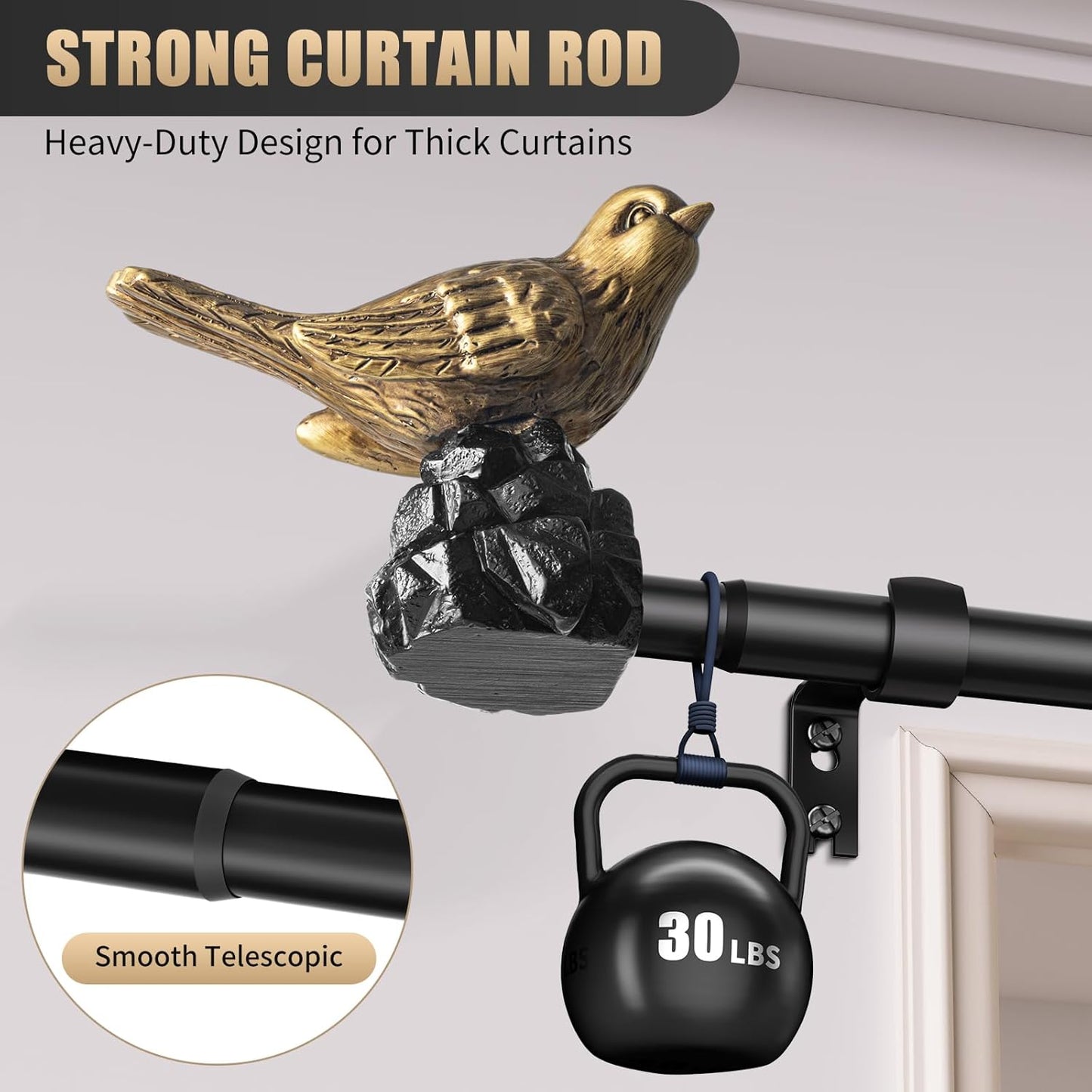 Vintage Gold Curtain Rod 72 to 144 Inches Curtain Rods for Windows Adjustable Heavy Duty Drapery Rod with Bird Finials for Living Room Bedroom