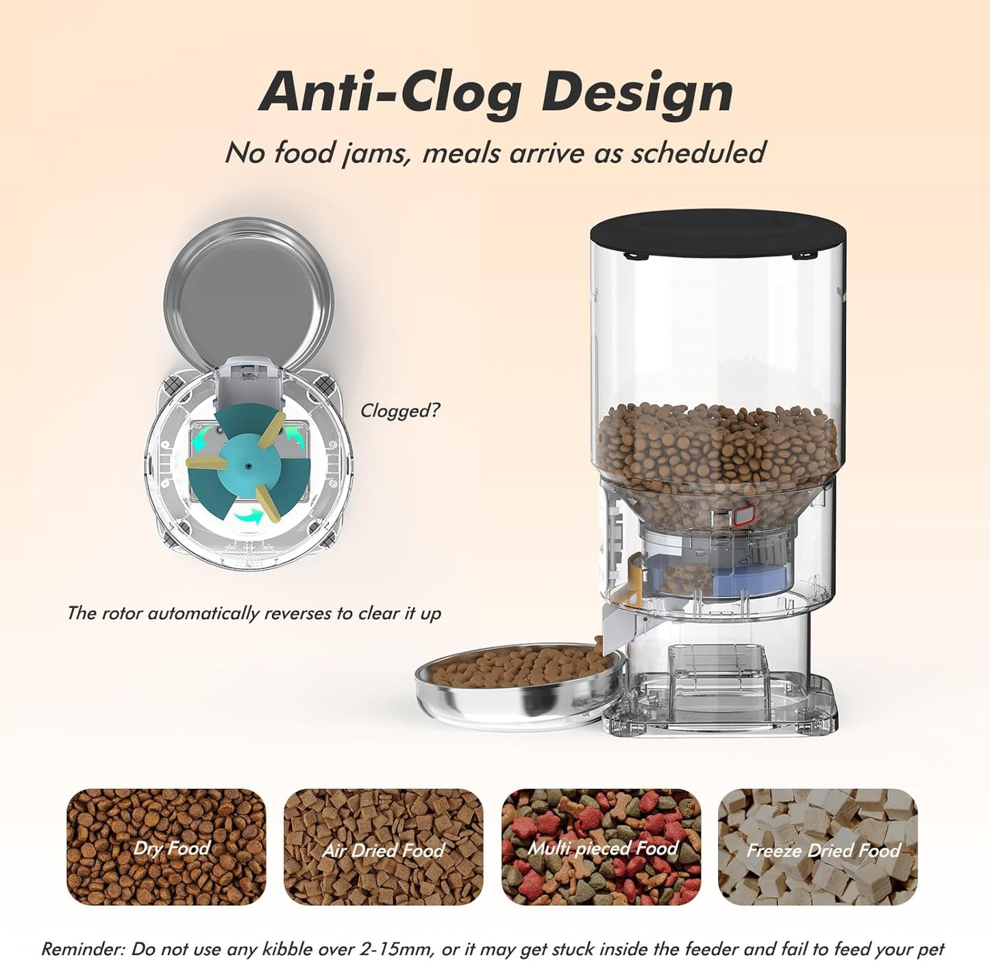 Automatic Cat Feeder - 5L Anti-Clog Cat Food Dispenser Keeps Dry Food Fresh, 10s Voice, 1-6 Meals/Day, Programmable Portions, 180-Day Battery Life, Easy to Clean Auto Pet Feeder for Multi Cats & Dogs
