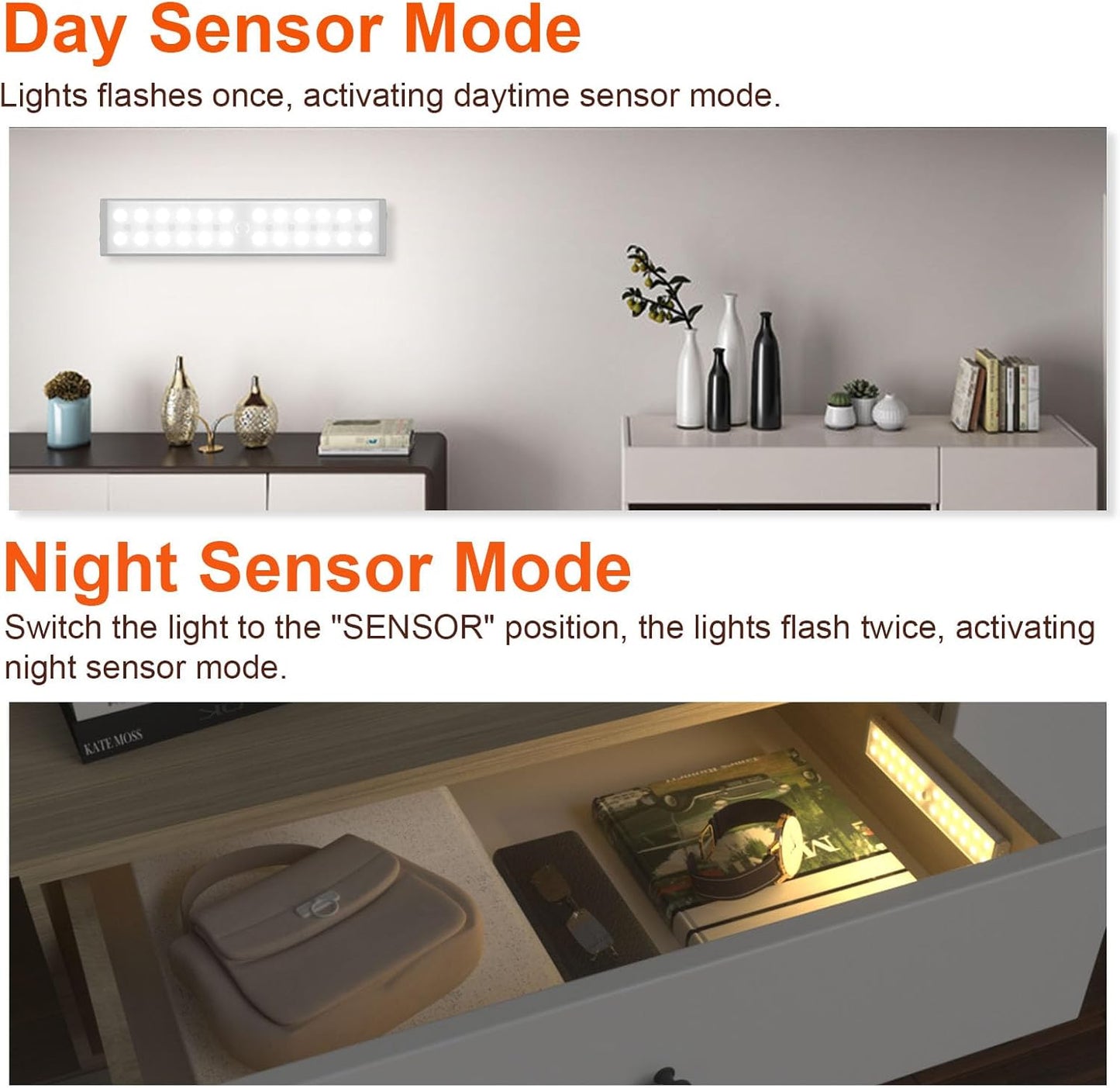 58 -LED Under Cabinet Lighting, Rechargeable RGB Motion Sensor Light Indoor Night Lights with Remote Control, 2 Pack Wireless Under Counter Lights for Kitchen, Wardrobe, Hallway, Stairs, 15 Colors