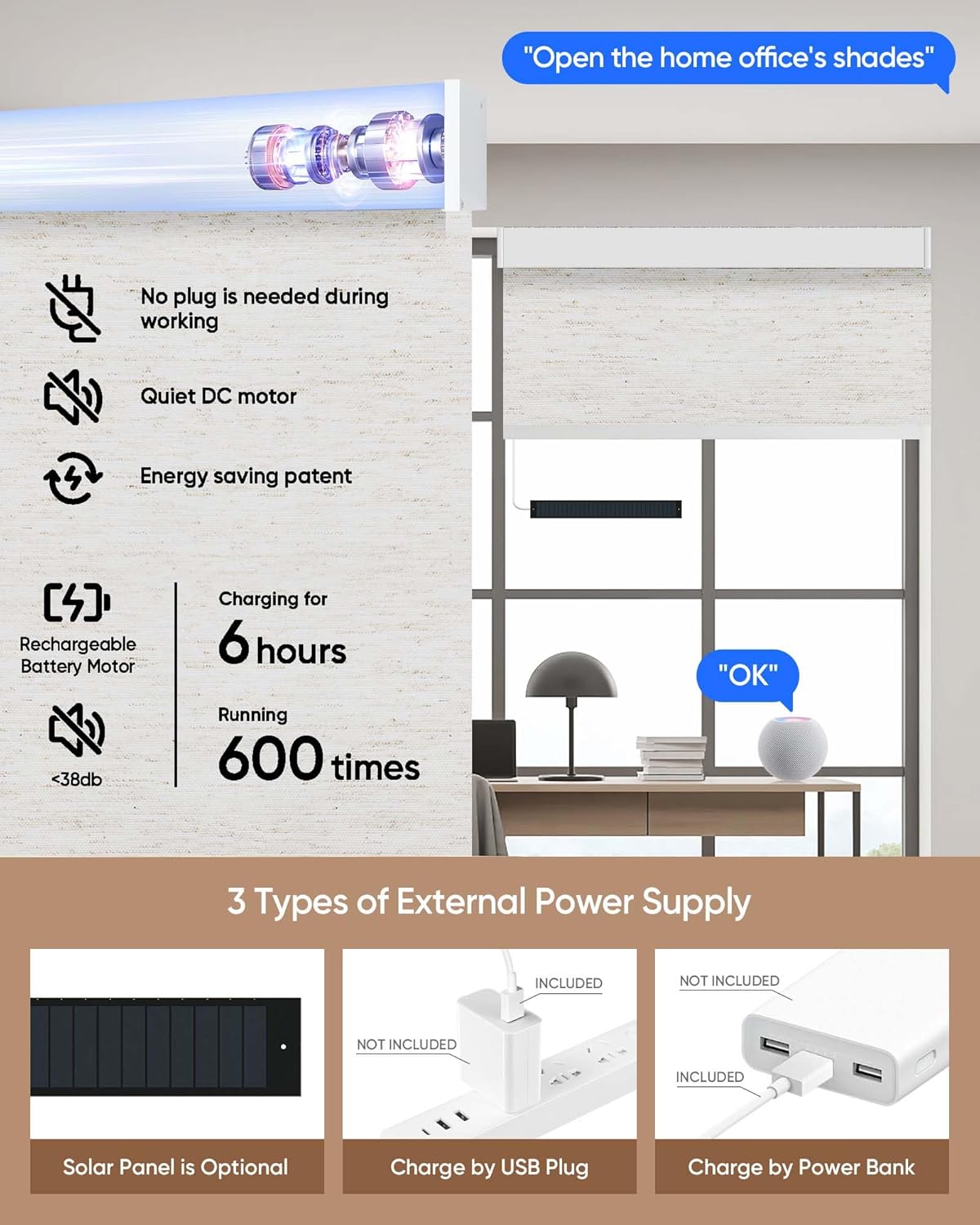 Kincmo Motorized Blinds with Remote,100% Blackout Motorized Roller Shades Work with Apple Homekit,Alexa,Google, Custom Electric Blinds with App,Voice Control (Linen White)