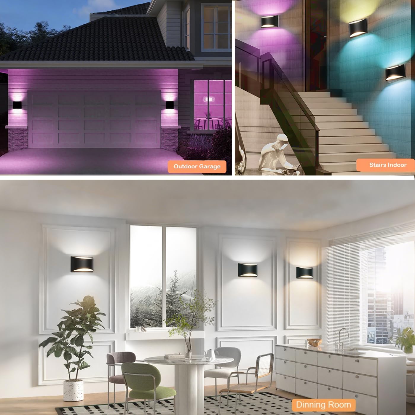 Smart RGB and Double White Outdoor Wall Sconces, WiFi Modern Wall Lights with App & Voice Control, Music Sync, IP65 Waterproof Up Down Lights for Indoor or Outdoor Porch Patio Garage