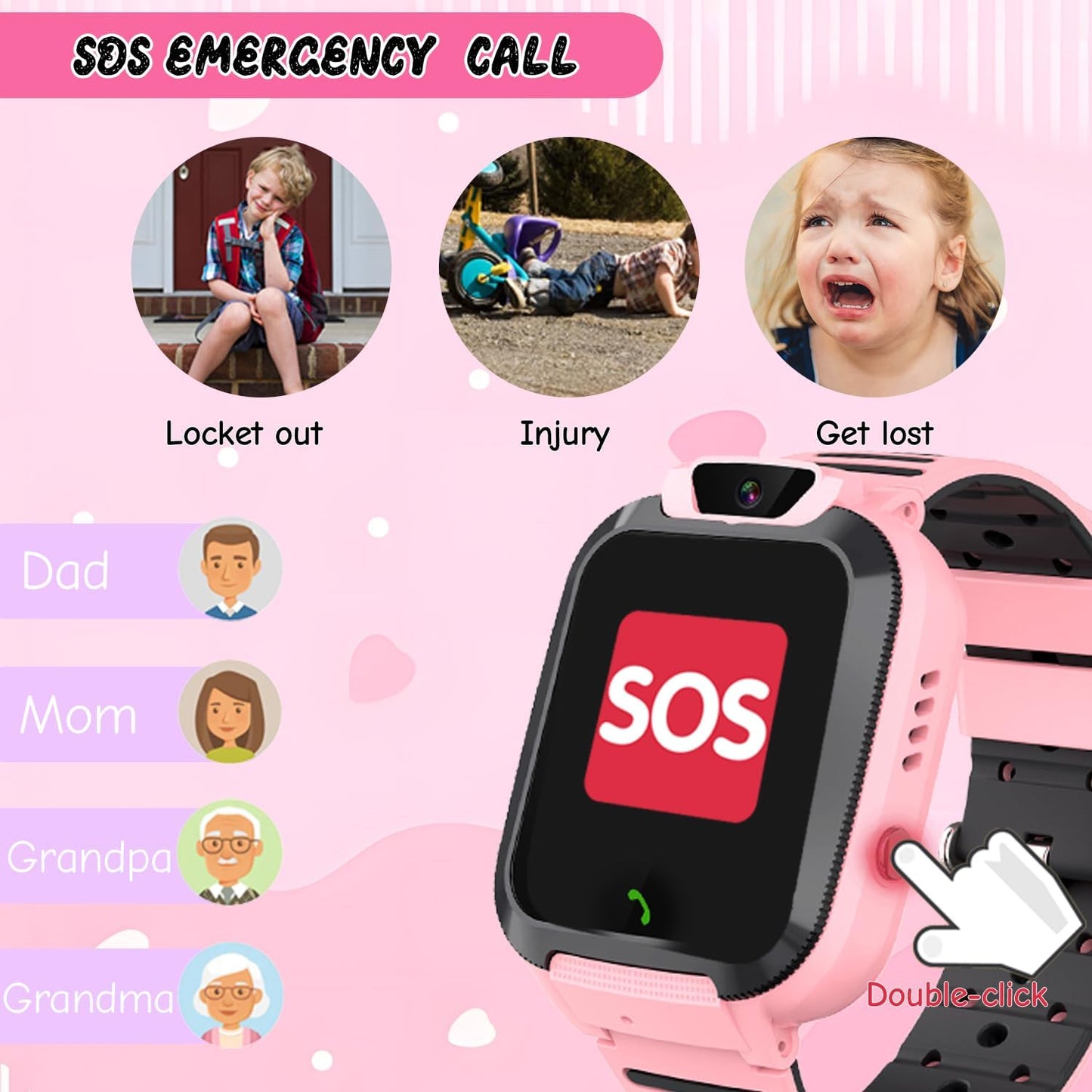 2G Kids Smart Watch, SOS Emergency Call, Video Calling, Waterproof Activity Tracker for 3-12 Years Girls/Boys - Birthday Gift Idea