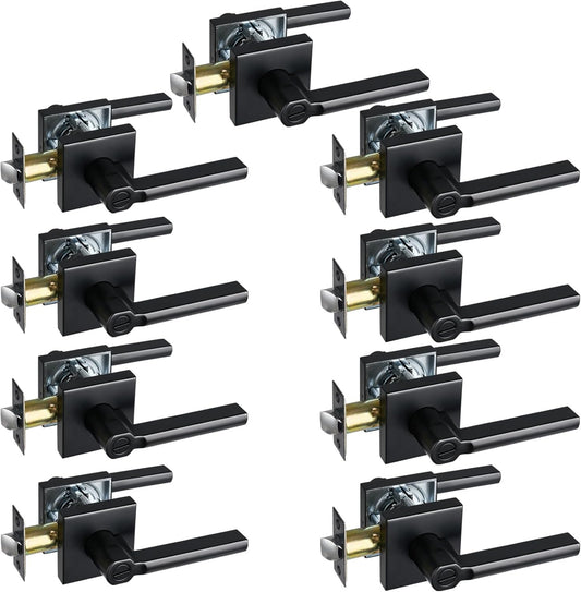 Privacy Door Lever, Heavy Duty Bathroom Bedroom Handle Lock, Keyless Interior Knobs, Matte Black, Reversible for Right&Left Handed, 9Packs