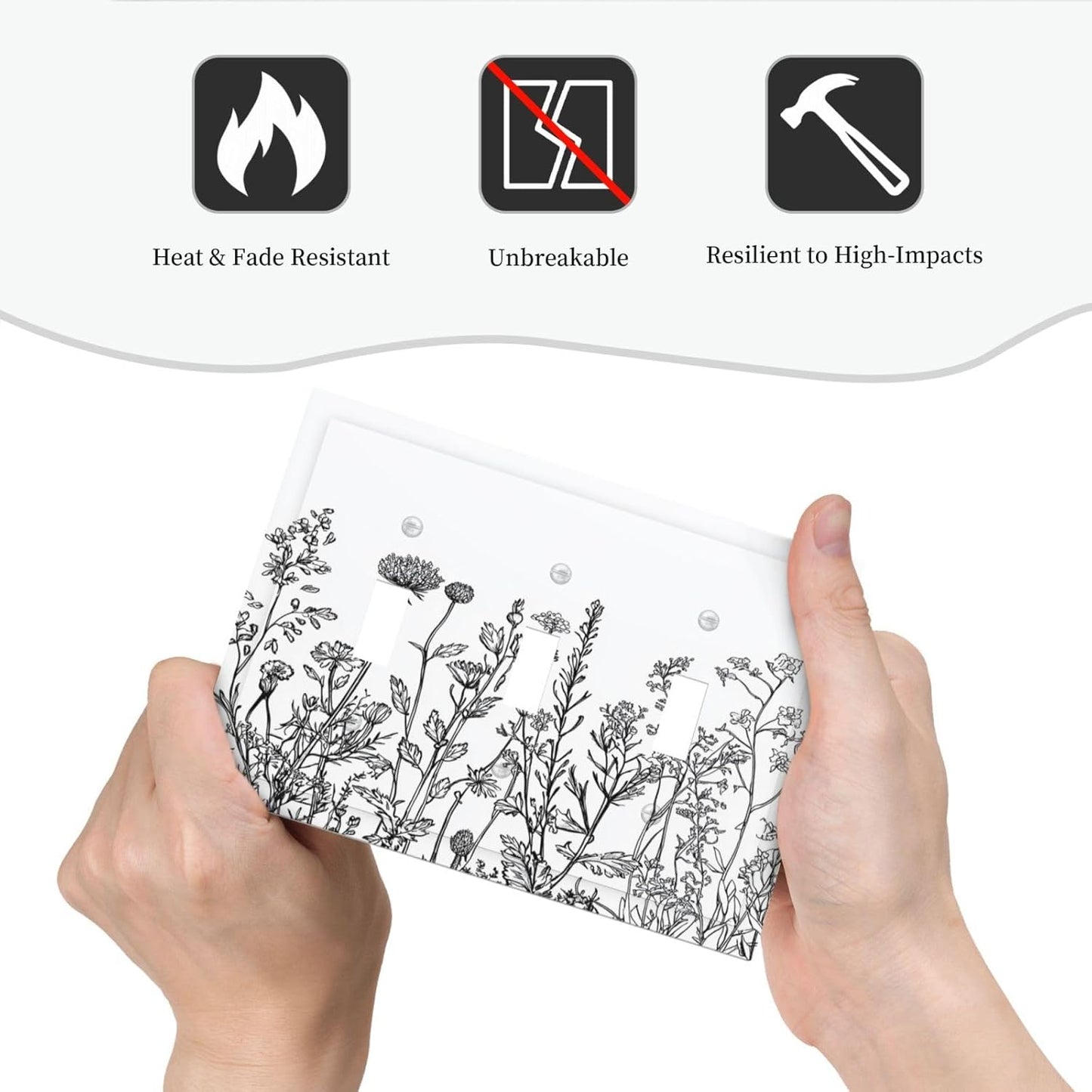 Decorative Switch Plates Floral Wildflower Rustic Plant Leaves 3 Gang Wall Plate Triple Toggle Light Switch Cover Faceplate Electrical Wall Panels For Farmhouse Cabin Decor
