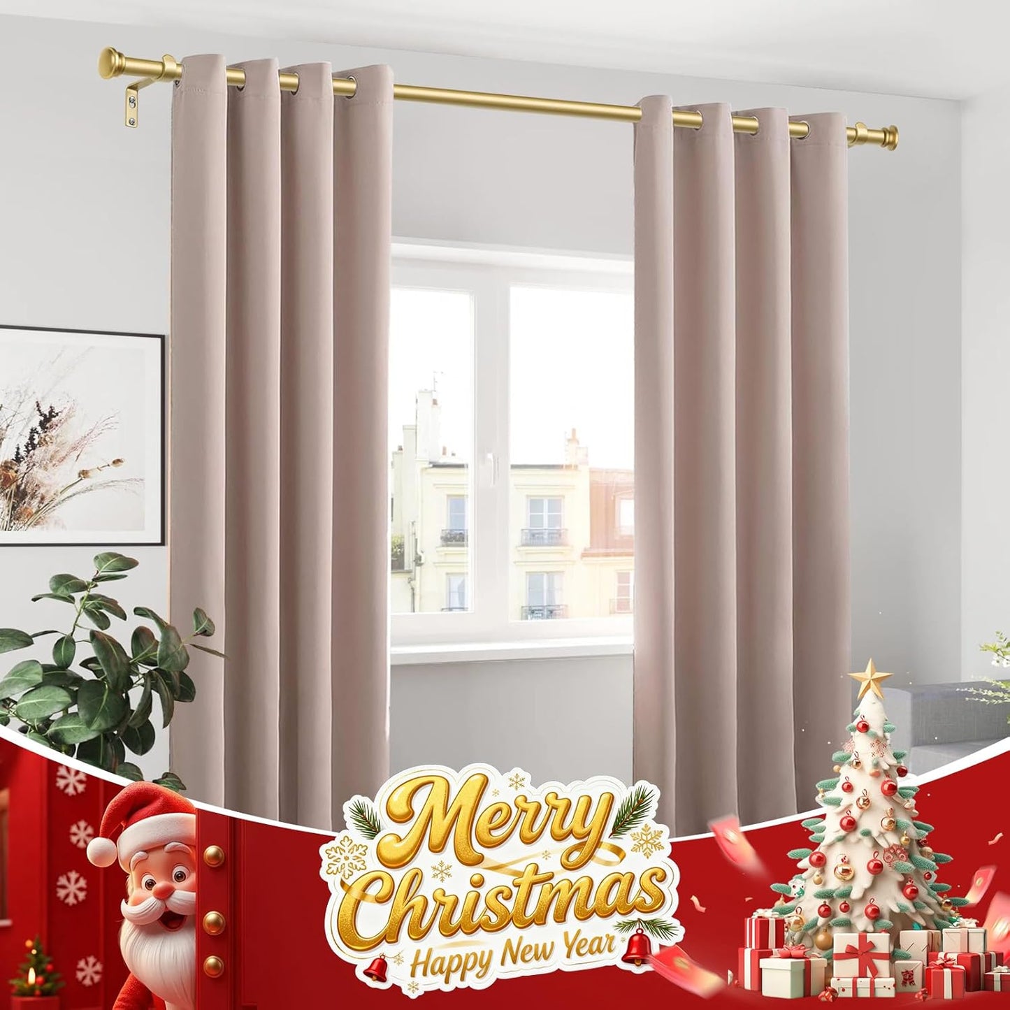 TONIAL Curtain Rod 32 to 115 Inch, Telescoping Splicing 3/4 Drapery Rods for Windows Decorative Single Rod with Small Cap End, Antique Gold