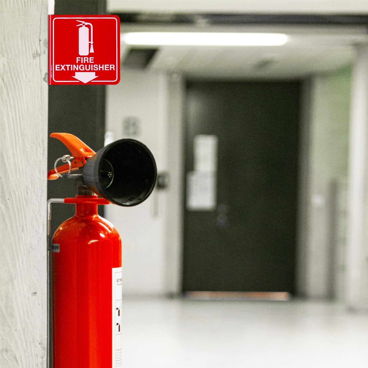 GicnKeuz Fire Extinguisher Sign, 6" x 6" Fire Extinguisher Projecting Sign with Down Arrow, Two-Sided Acrylic L-Signs, Including Screws, Easy to Install, Home Office/Business Use (4 Pack)