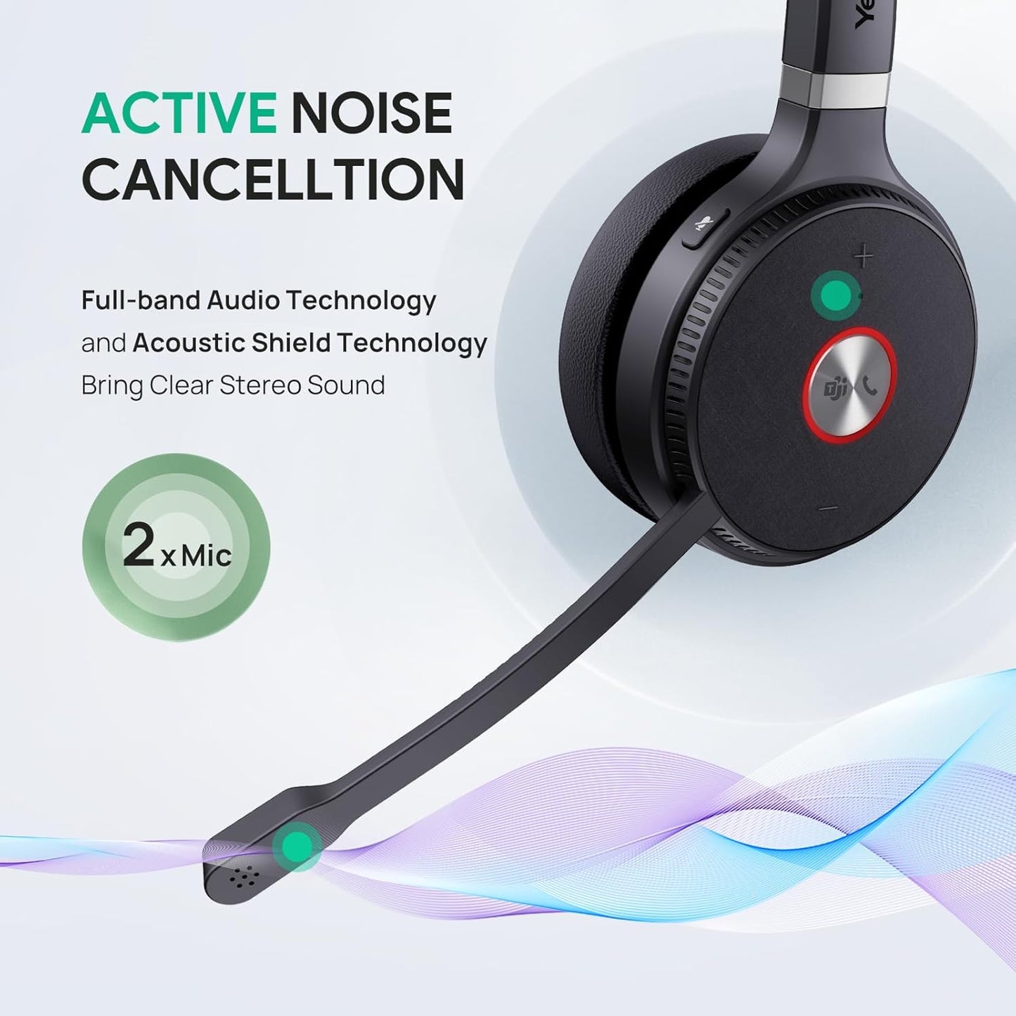 Yealink WH62 Portable Wireless Headset with DECT Dongle, 393 ft,Teams, Zoom Skype Certified, Office Work Headphones with 2X Noise Cancelling Mic, 13H Call Time, (Computer, Desk Phone)