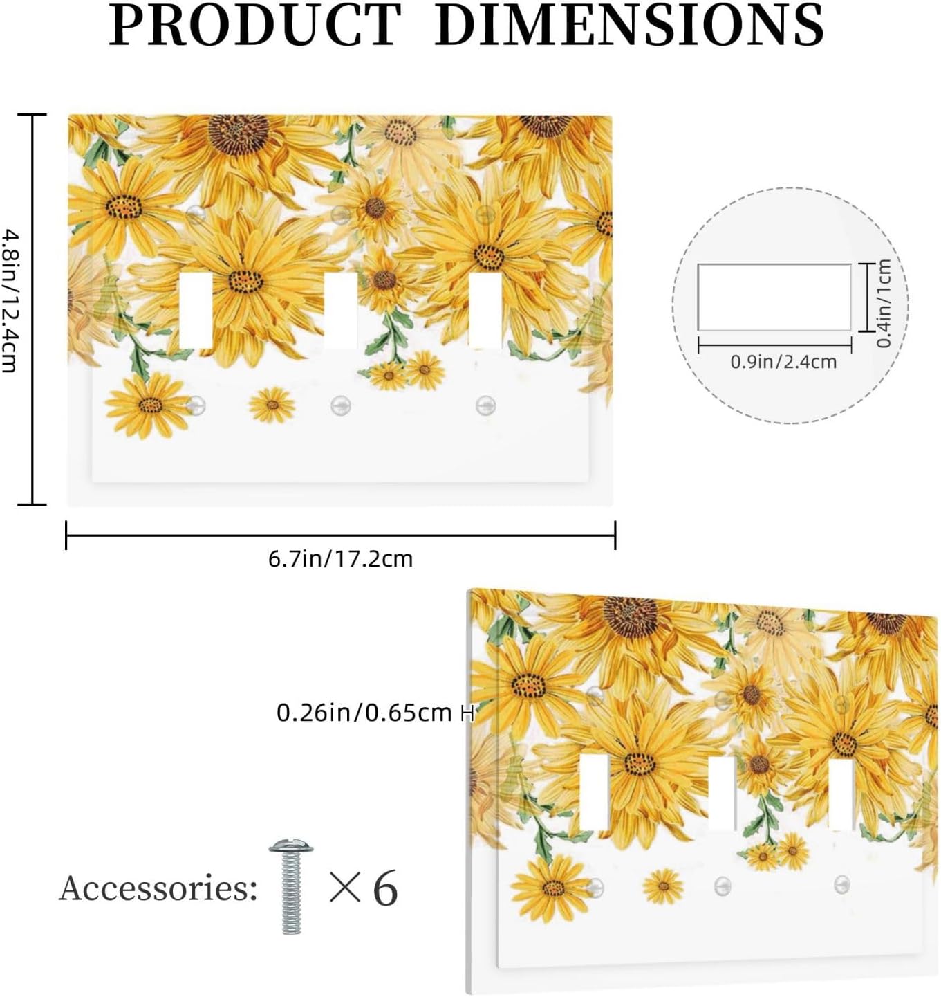 Sunflower Yellow Flowers Floral Decorative Switch Plates 3 Gang Wall Plate Triple Toggle Light Switch Cover Faceplate Electrical Wall Panels for Bed Room Living Room Decor