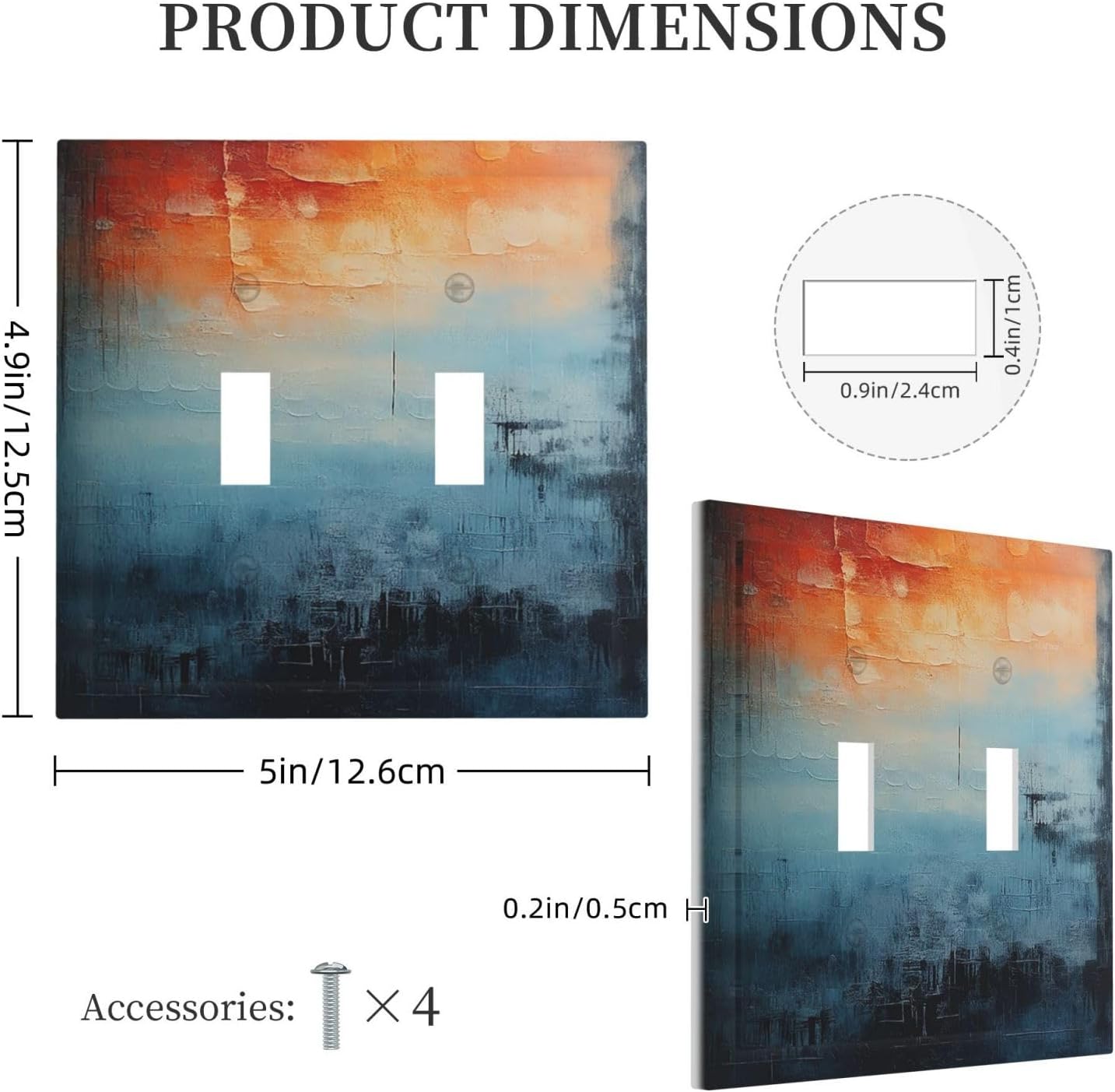 Blue Orange Abstract Modern Minimalist Oil Painting 2 Gang Double Toggle Light Switch Cover Decorative Switchplate Electrical Wall Plates Faceplate for Bathroom Bedroom Decor 4.9 X 5 IN