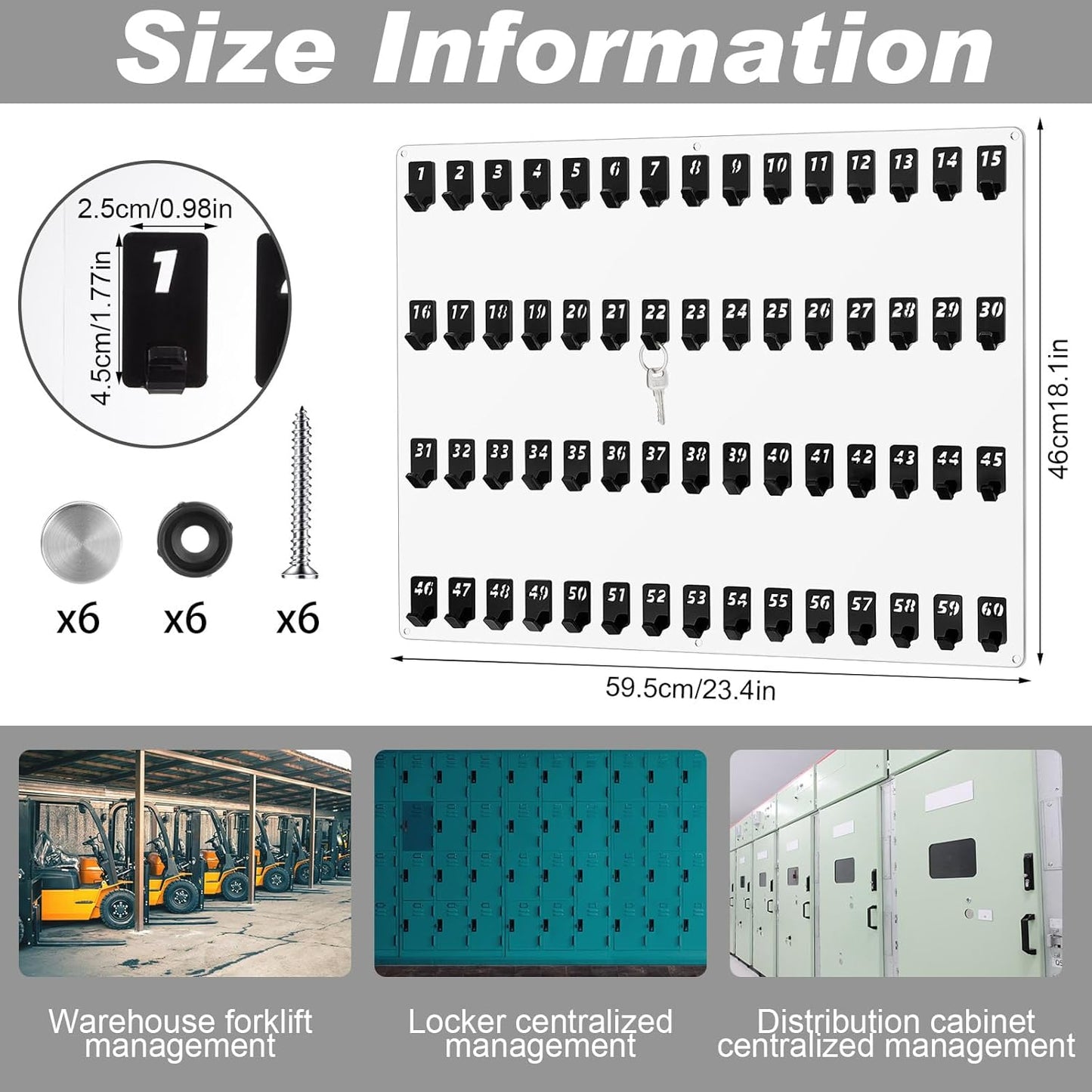 Acrylic Key Board with 60 No. Hooks Wall Mount Key Rack Holder Hanger Storage Collection for School, Garage, Car Dealer, Office, Hotel, Real Estate(Transparent)